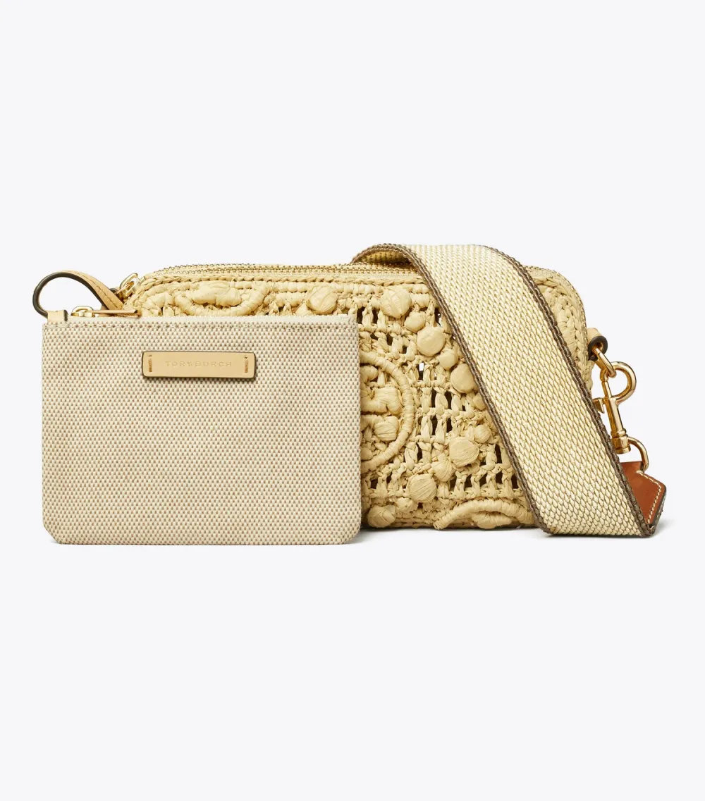 T Monogram Mini Miller Raffia Crossbody Bag