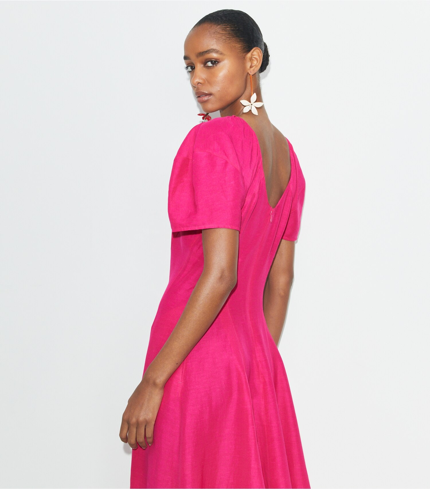 Balloon Sleeve Linen Dress