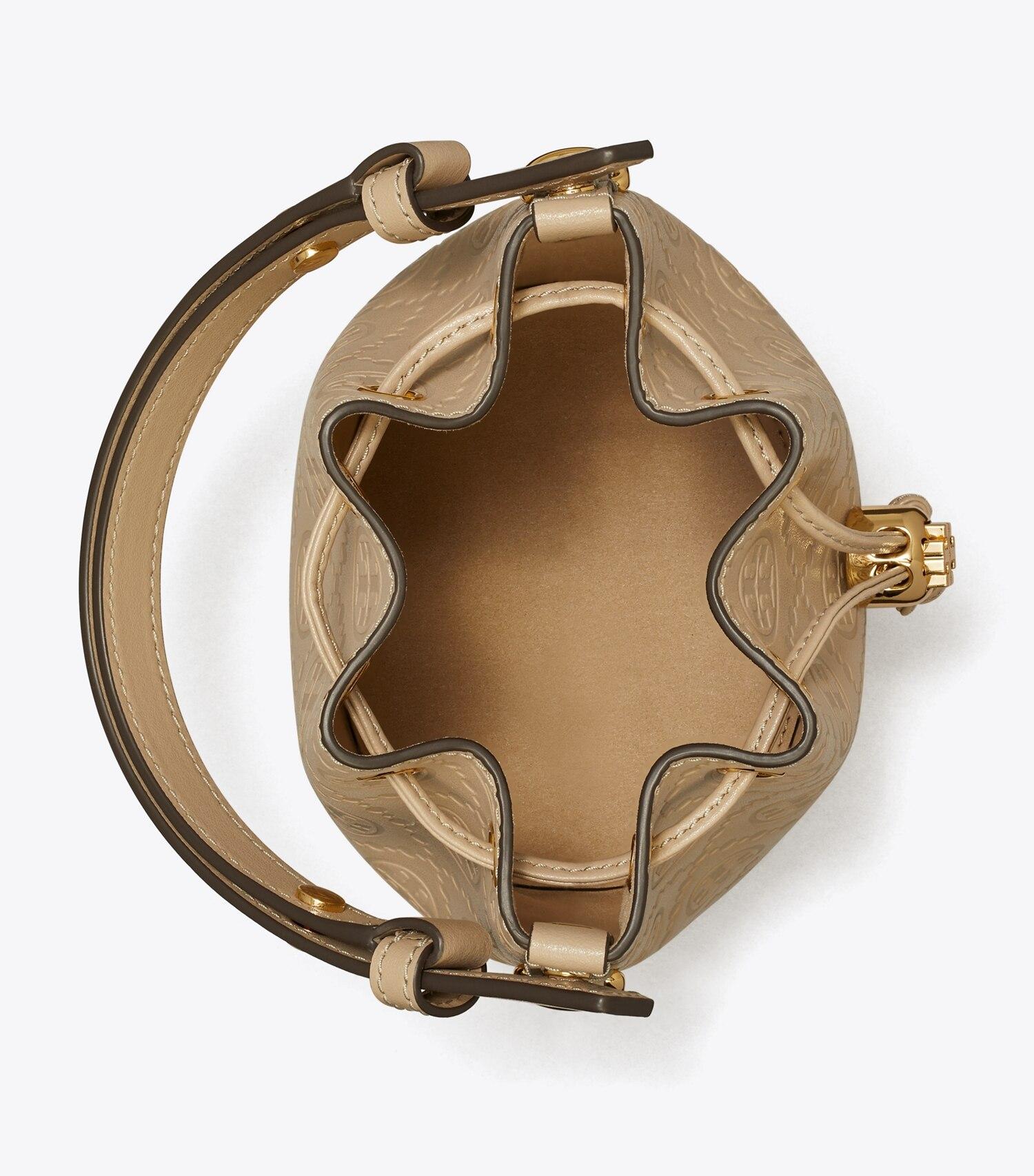 T Monogram Leather Mini Bucket Bag