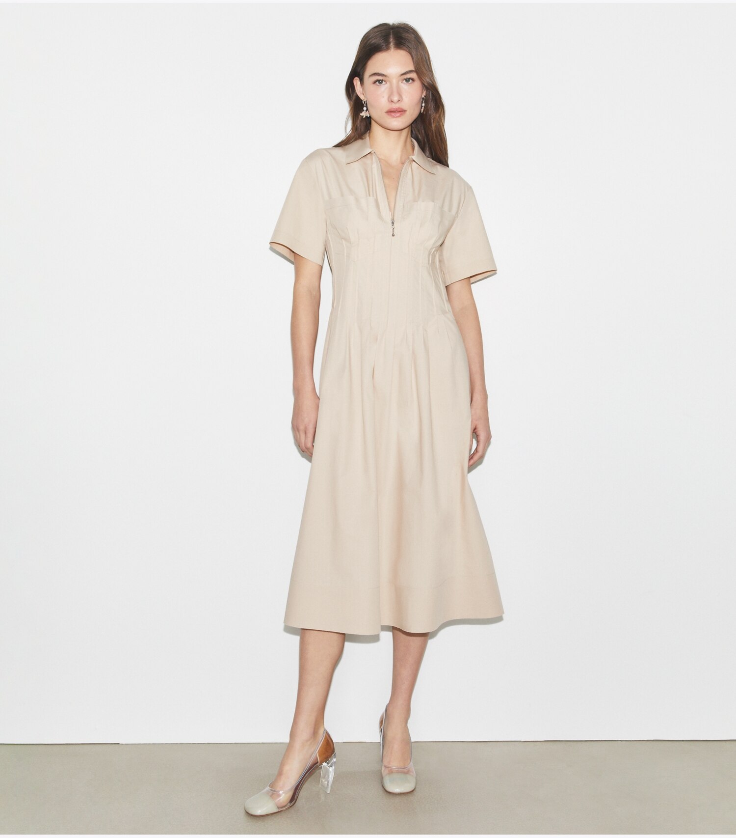 Poplin Pleat-Waist Dress