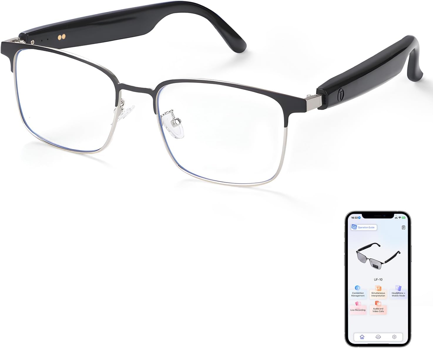 Smart AI Translator Glasses, Clear Blue Light Glasses for Woman Men, Simultaneous Interpretation Eyeglasses for 110+ Languages, Real-Time Translation, Remote Shooting,AI Smart Sunglasses for Travel -S