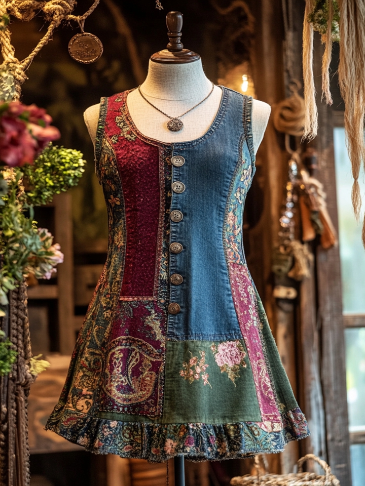 Women's Vintage Floral Paisley Pattern Slip Dress