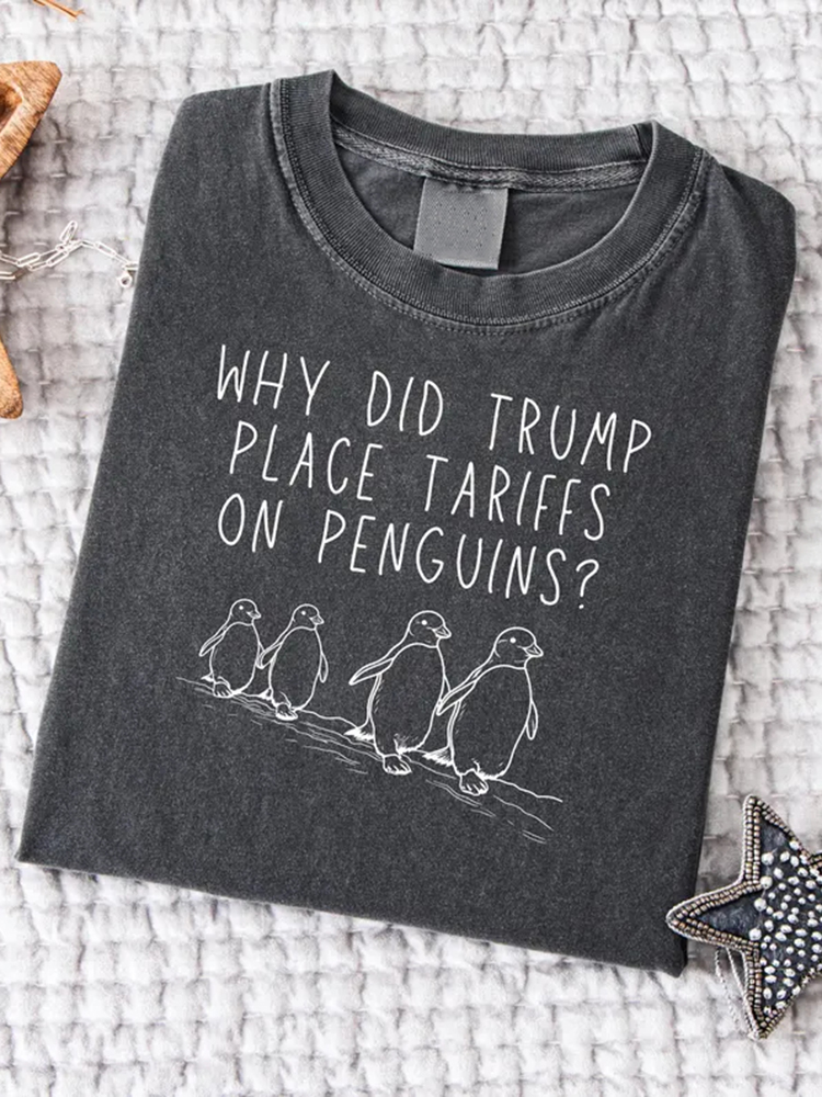 Women's Fdt Tariffs On Penguins Printed Short-sleeved T-shirt