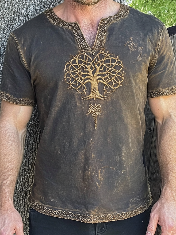 Men's Vintage Viking Tree Of Life Cotton And Linen Shirt