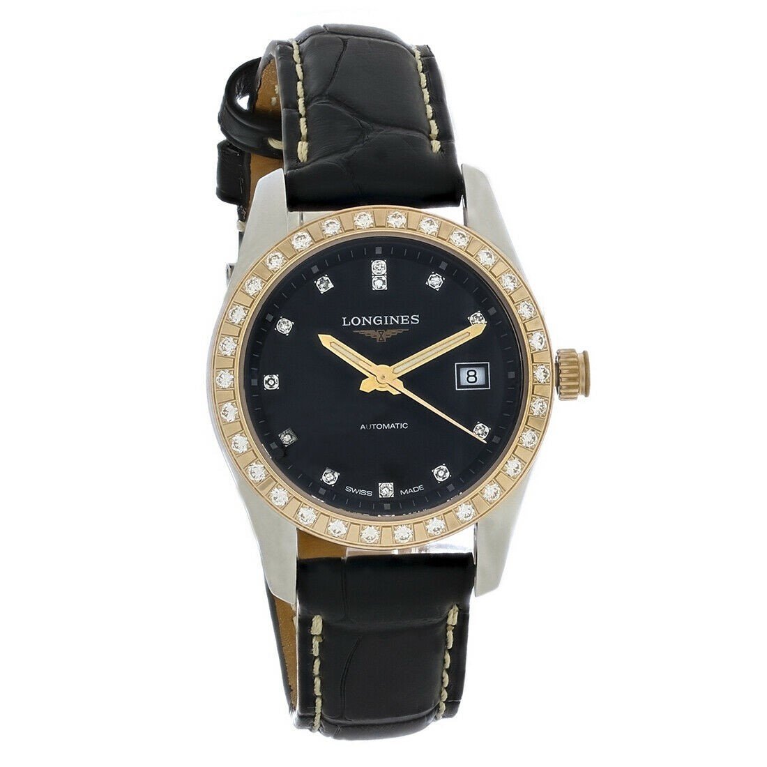 Longines Women's L2.285.5.57.3 Conquest Black Leather Watch