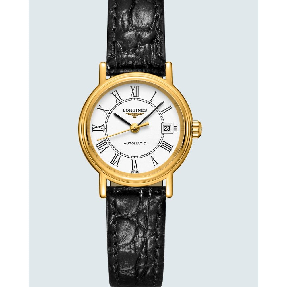 Longines Women's L4.321.2.11.2 Presence Black Leather Watch