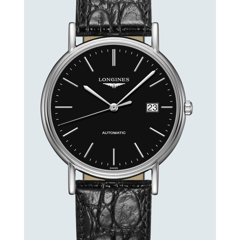 Longines Men's L4.921.4.52.2 Presence Black Leather Watch
