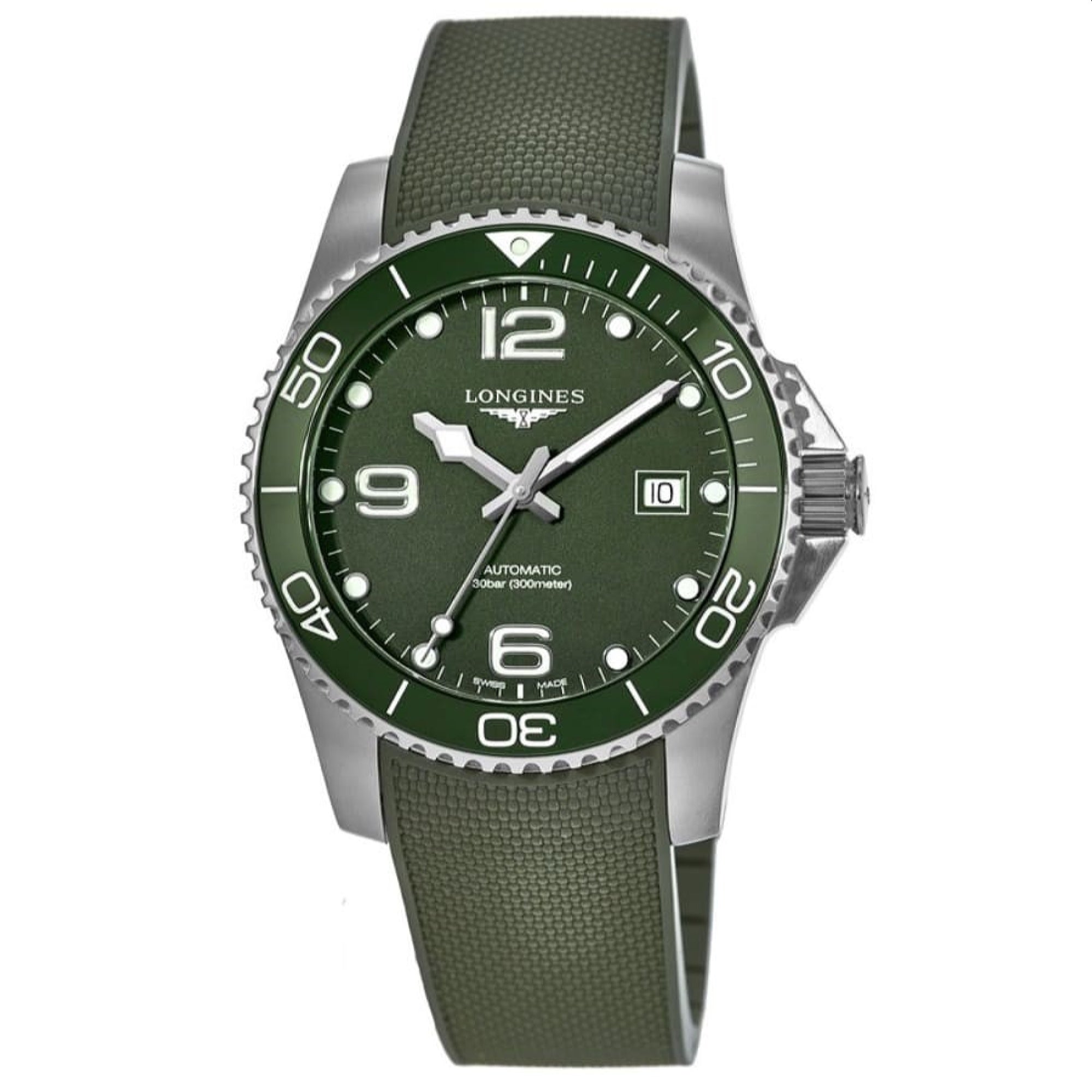 Longines Men's L3.781.4.06.9 HydroConquest Green Rubber Watch