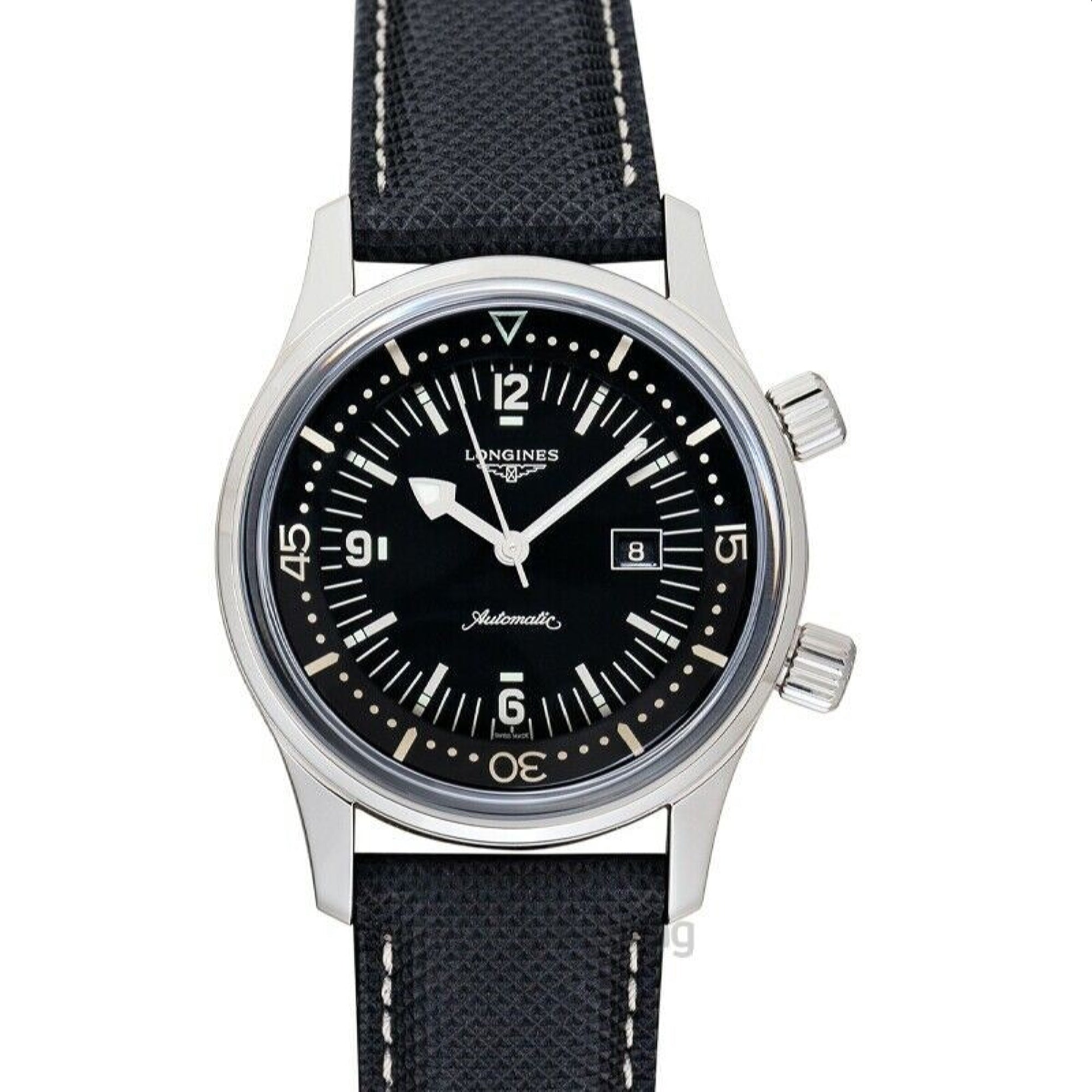 Longines Women's L3.374.4.50.0 Legend Diver Black Leather Watch