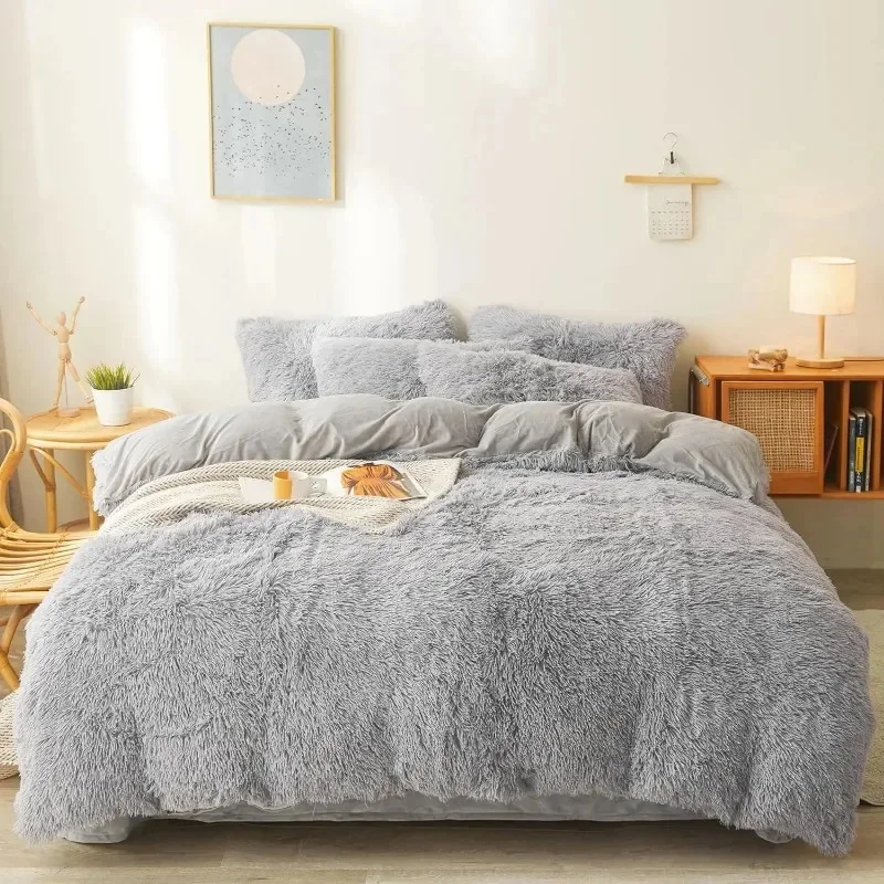 Ultra Soft Faux Fur Queen Comforter Set - Includes Plush Fluffy Bedding Duvet Cover and Two Pillowcases