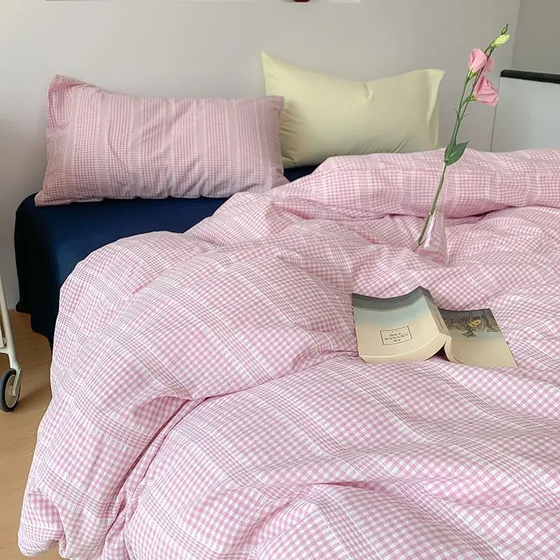 Ins Dopamine Striped Washed Cotton Four-piece Bedding Set Cream Style Bed Sheet Quilt Cover Three-piece Set