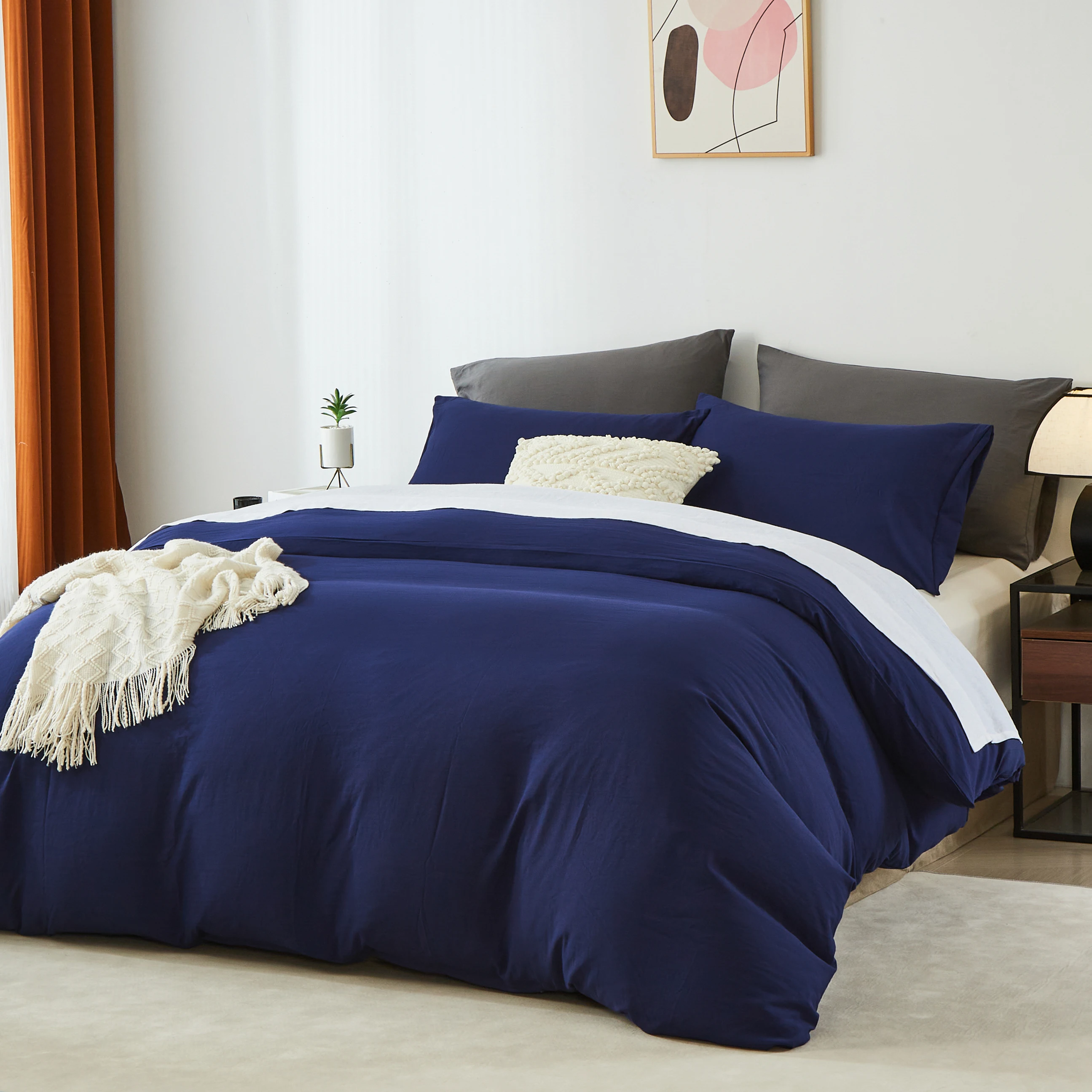 Boho Duvet Cover - Duvet Cover for All Seasons, Solid Color Chic Home Bedding Duvet Cover, Twin, Full, Queen, King