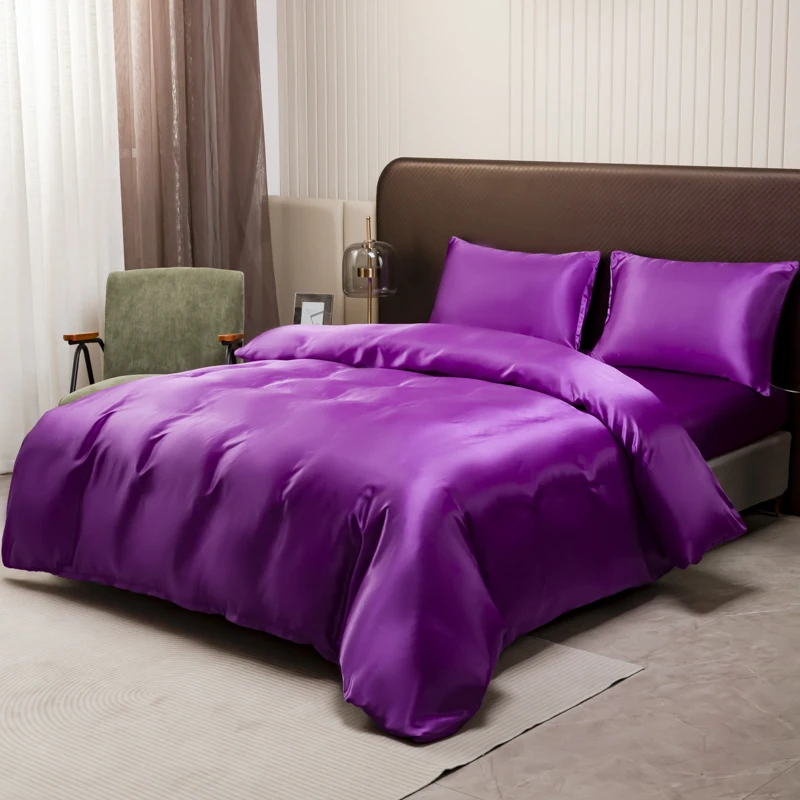 Black Ice Silk Bedding Set Satin Silky Duvet Cover Set With Pillowcase High-end Home Textiles Solid Color Bed Cover Sets