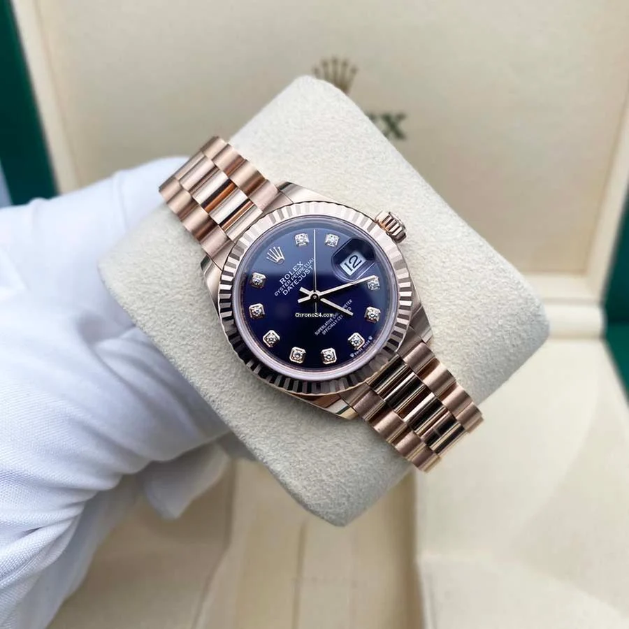 RLX Lady-Datejust 28mm 279175 Aubergine Diamond-Set Dial President Everose Gold