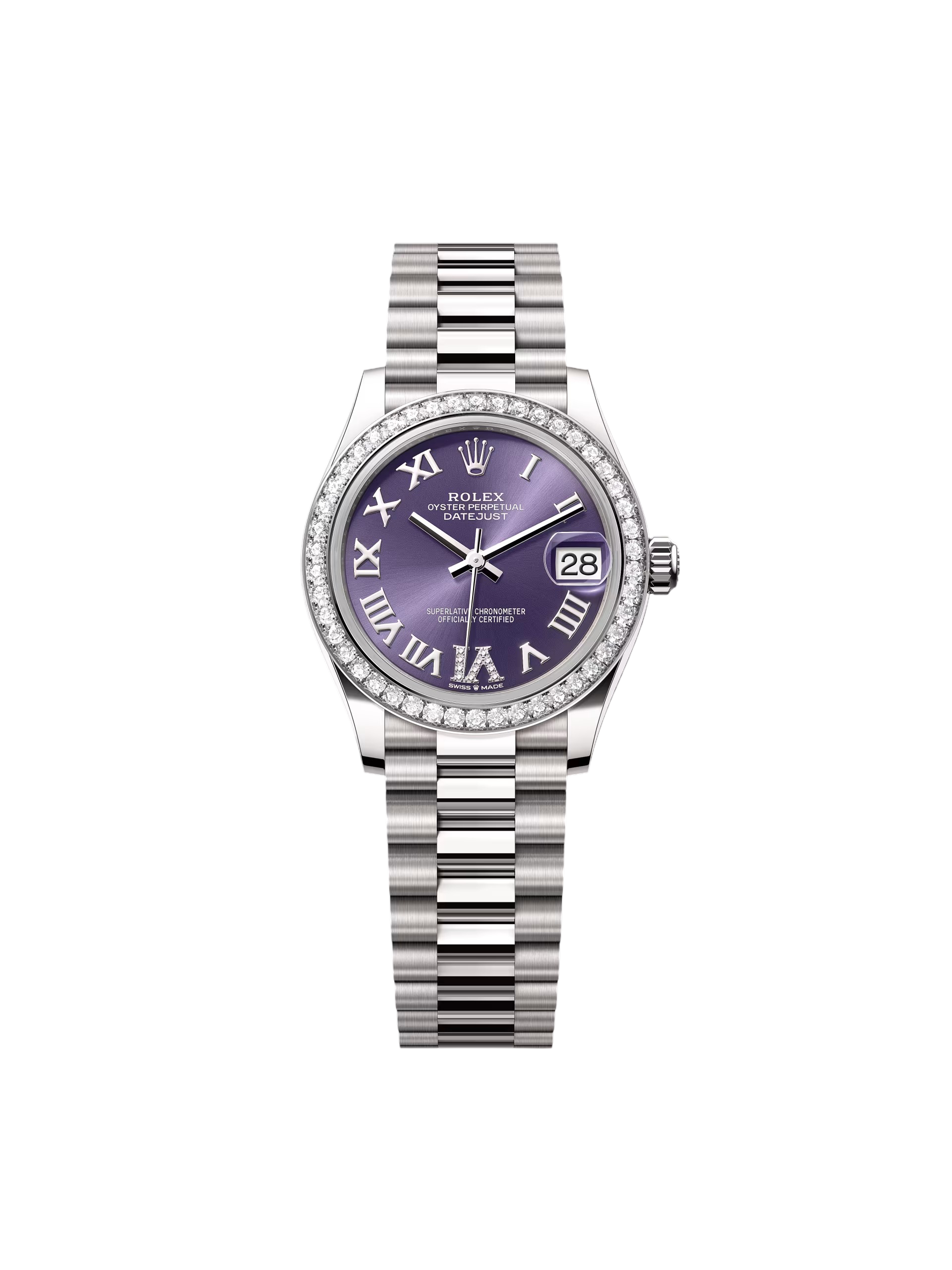 RLX Datejust m278289RBR-0019 Aubergine Dial White Gold President Watch