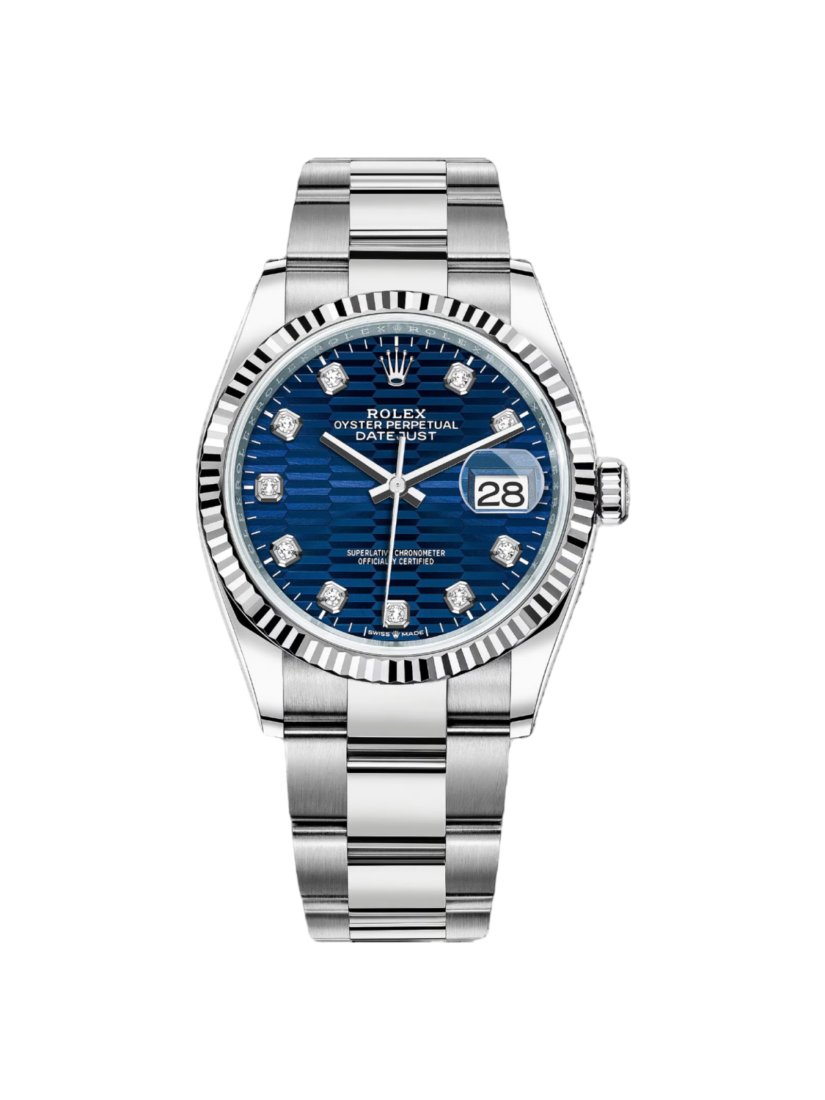 RLX  Datejust 36mm 126234 Blue Fluted Motif Diamond Dial Jubilee Bracelet Watch