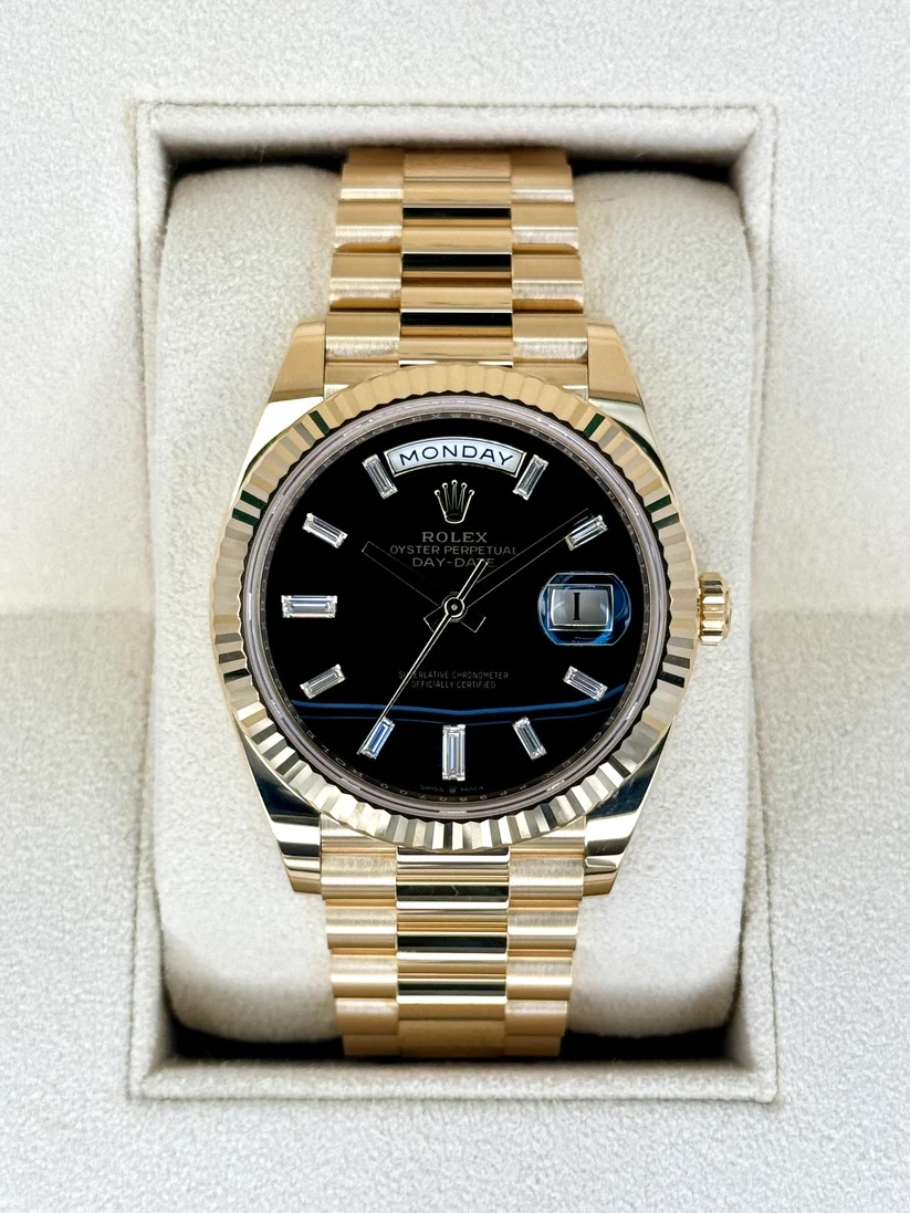 RLX Yellow Gold President Day Date 40mm Onyx Diamond Dial - 228238