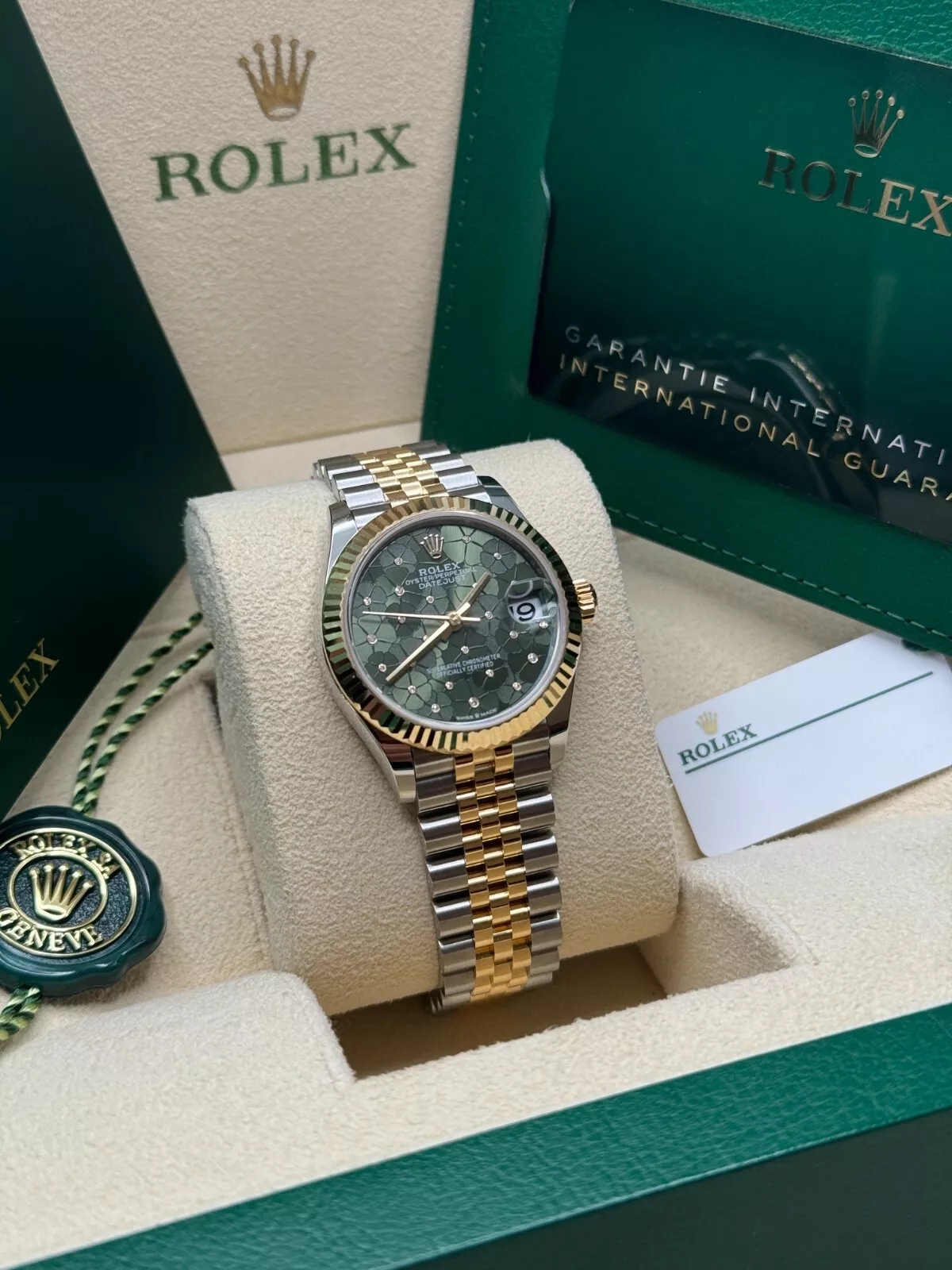 RLX Datejust m278273-0031/0032 31mm Olive Green Floral Motif Dial Stainless Steel and Yellow Gold Oyster Watch