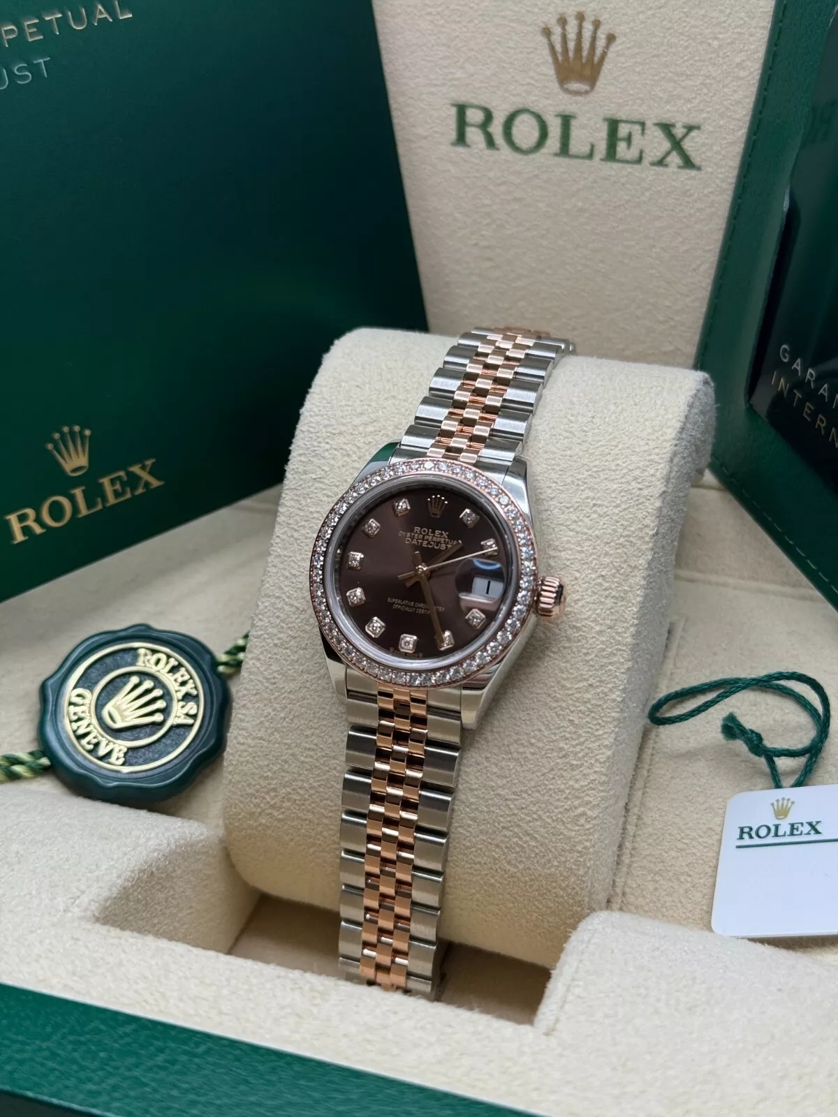 RLX Lady-Datejust 28mm 279381RBR Chocolate Diamond Dial Oyster Bracelet