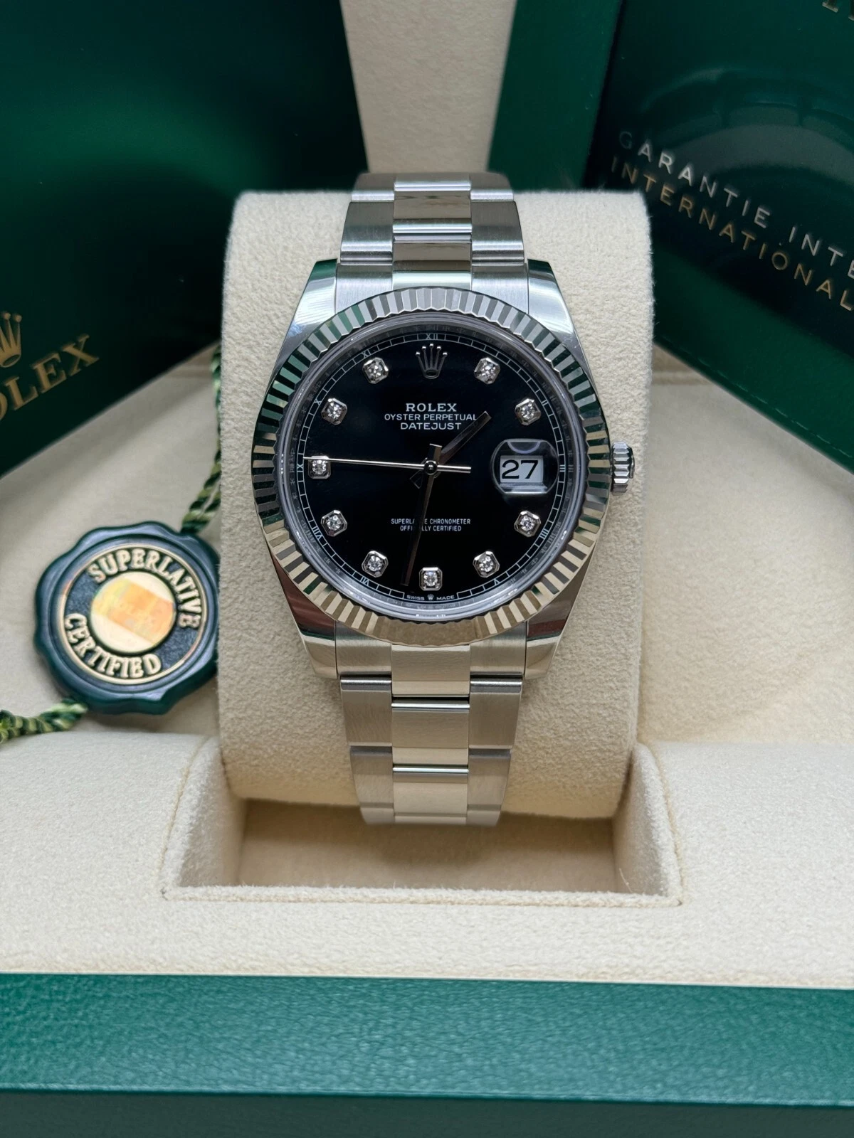 RLX  Datejust 41mm 126334 Black Diamond Oyster Stainless Steel Mens Watch