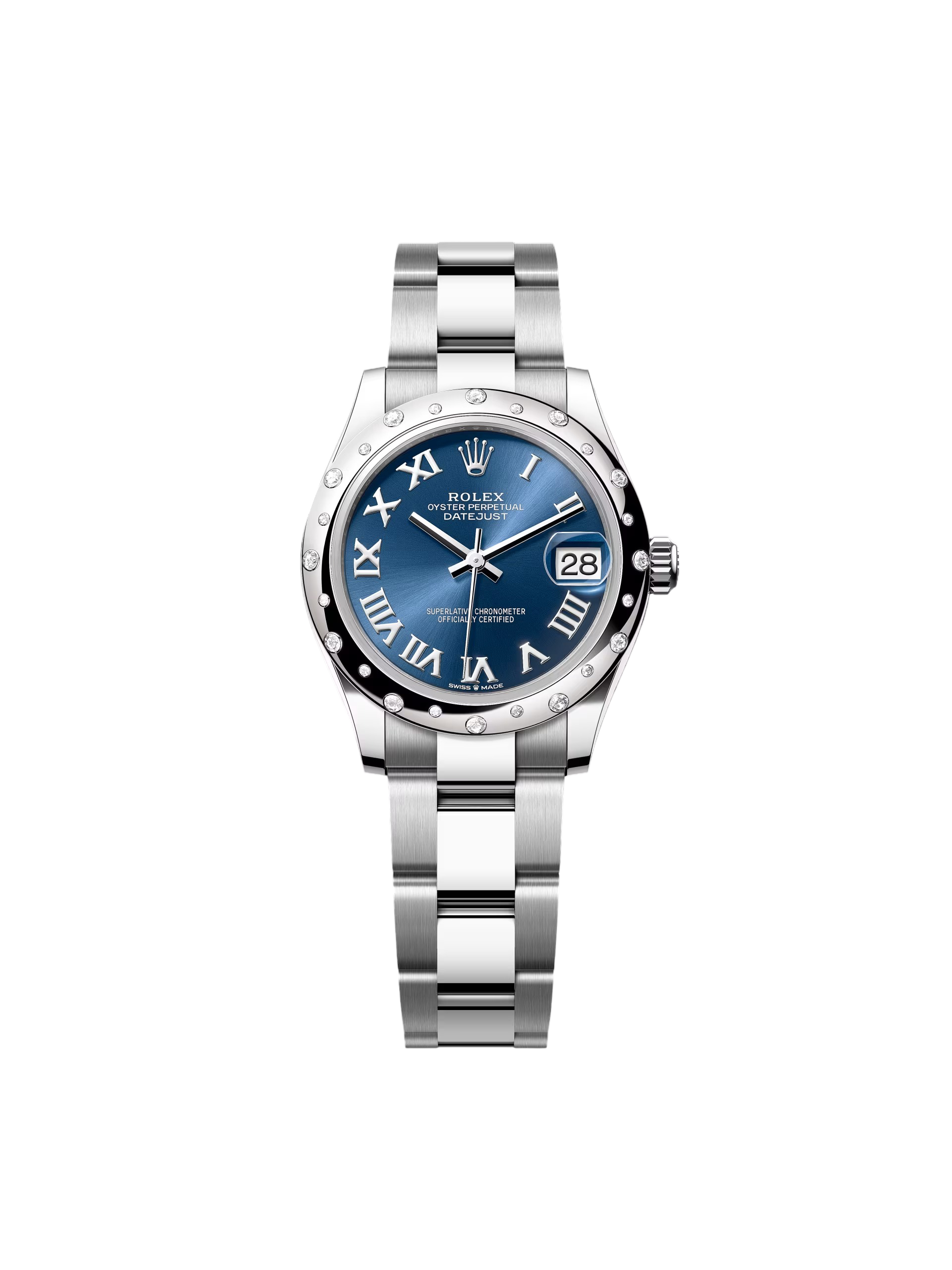 RLX Datejust m278344-0035/0036 Bright Blue Dial 31mm Domed Diamond Oyster Watch