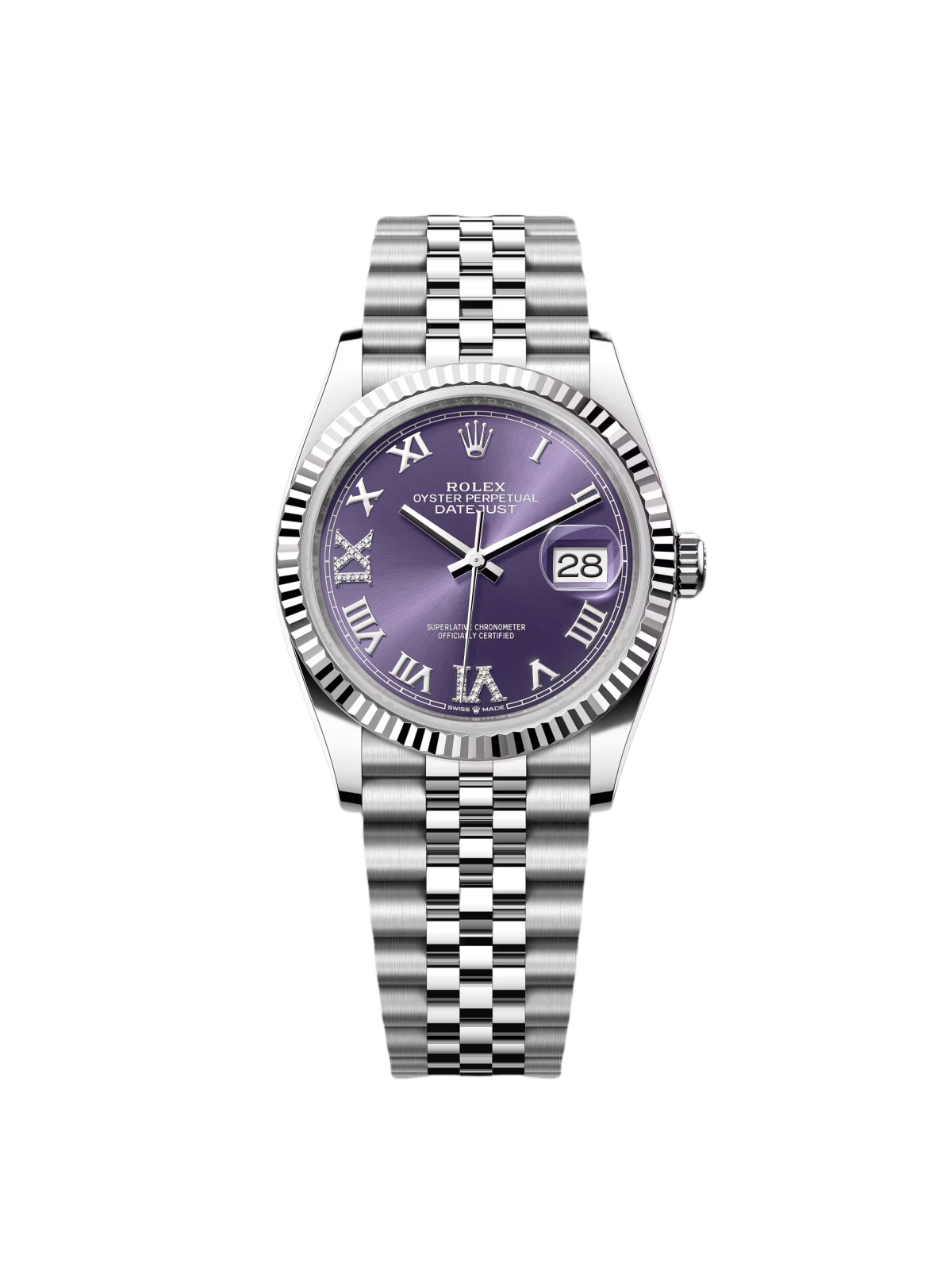 RLX  Datejust 36mm 126234 Datejust Aubergine Purple Diamond Roman Oyster Stainless Steel