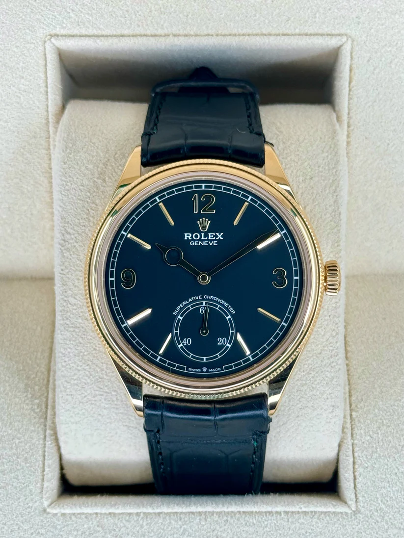 Rolex 1908 Yellow Gold Black Dial Black Alligator Strap - 52508-0002