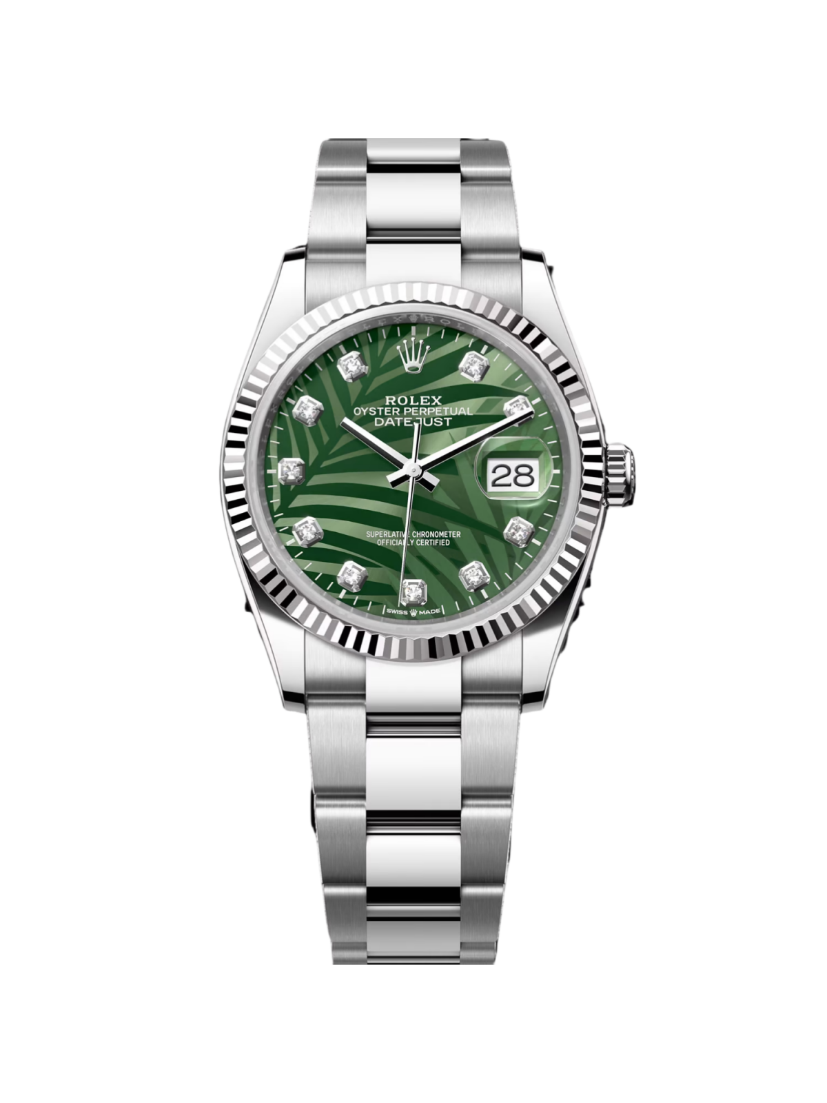 RLX  Datejust 36mm 126234 Olive Green Palm Motif Diamond Dial Jubilee Stainless Steel Watch