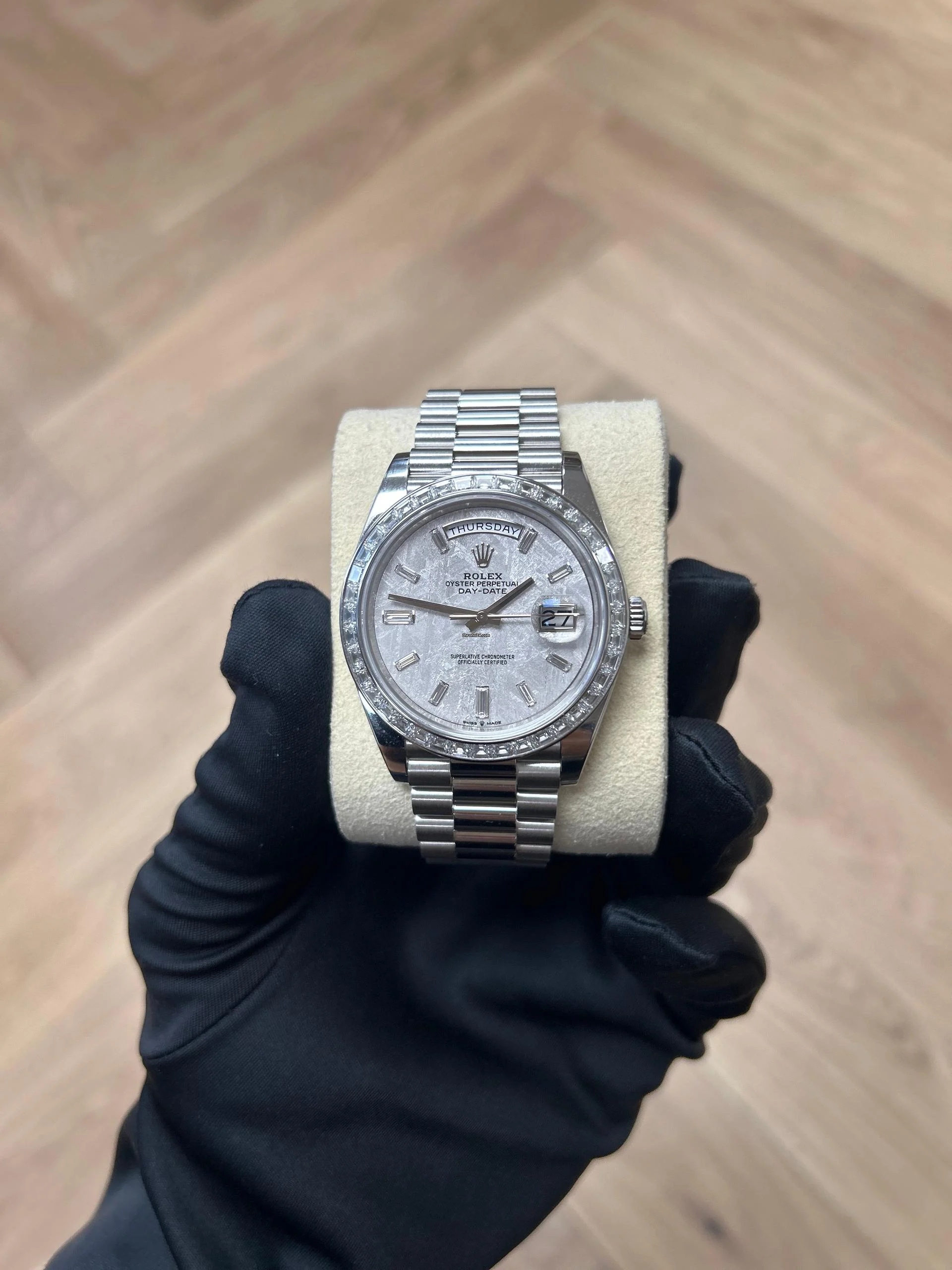 RLX Day-Date 40mm 228396TBR-0027 Meteoriate Baguette Diamond Dial and Bezel Watch