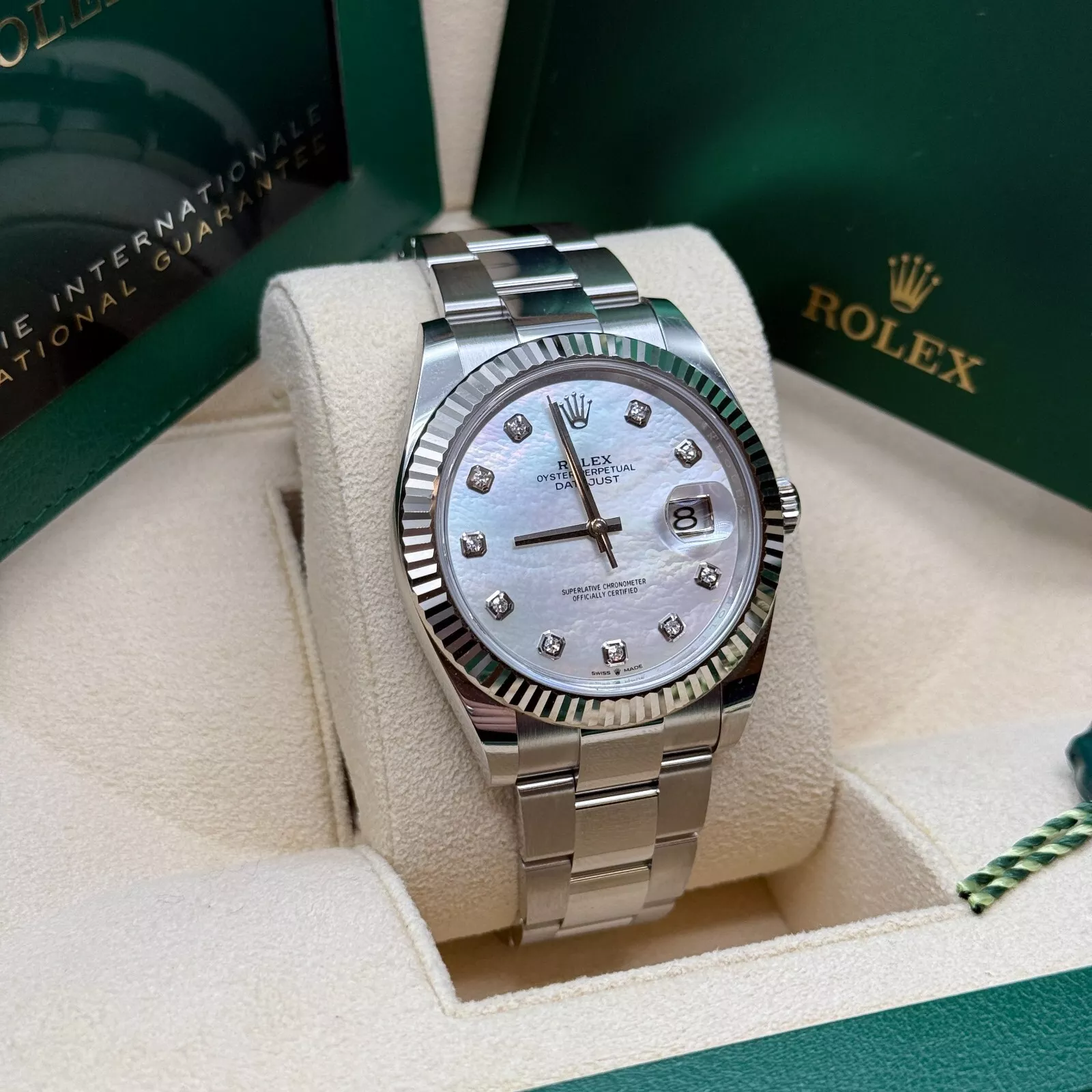 RLX  Datejust 41 Mother of Pearl Diamond Stainless Steel Fluted Oyster - 126334