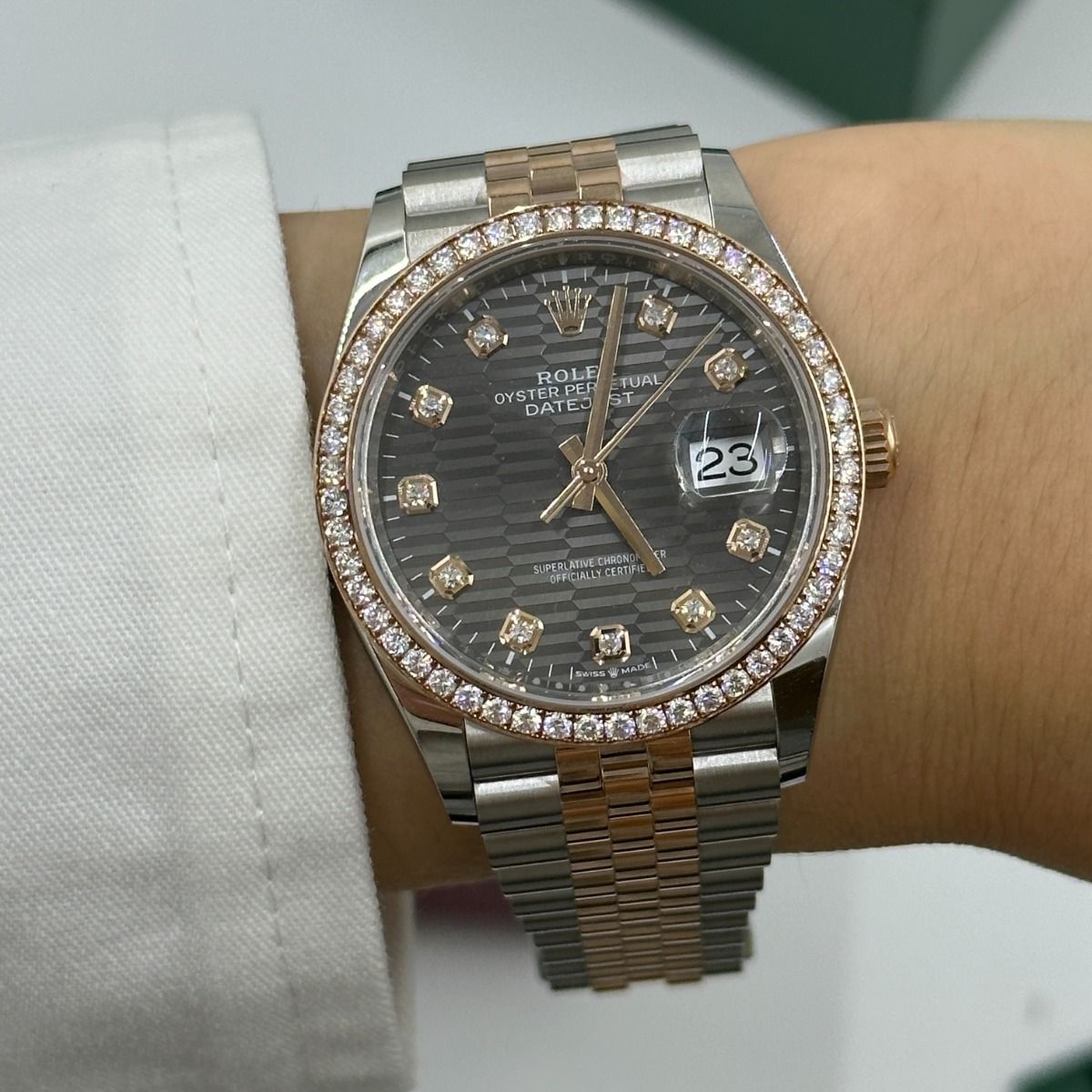 RLX  Datejust 36mm 126281 Slate Fluted Motif Diamond Dial Diamond Bezel and Oyster Bracelet