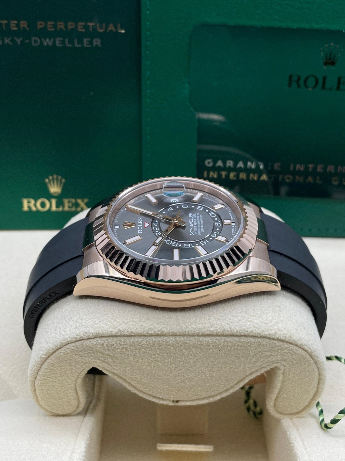 RLX  Sky-Dweller 42mm Rose Gold Slate Dial Oysterflex - 336235