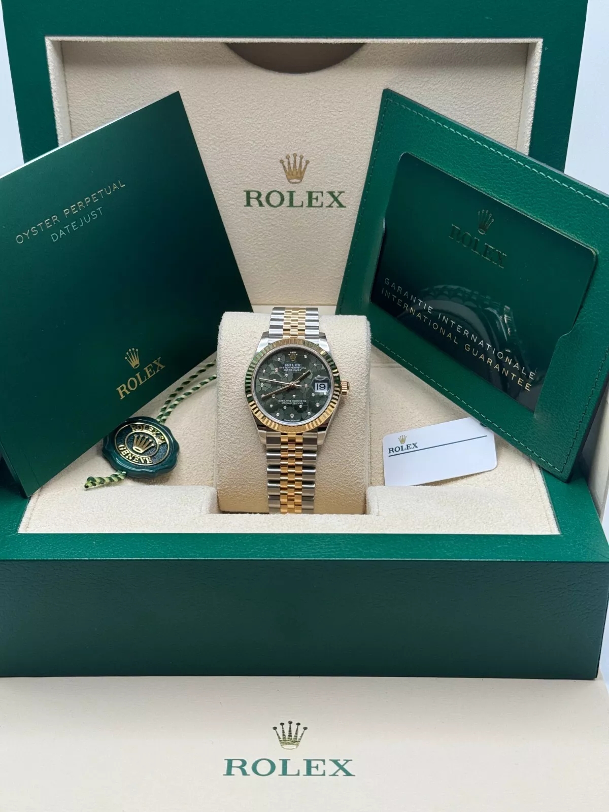 RLX Datejust m278273-0031/0032 31mm Olive Green Floral Motif Dial Stainless Steel and Yellow Gold Oyster Watch