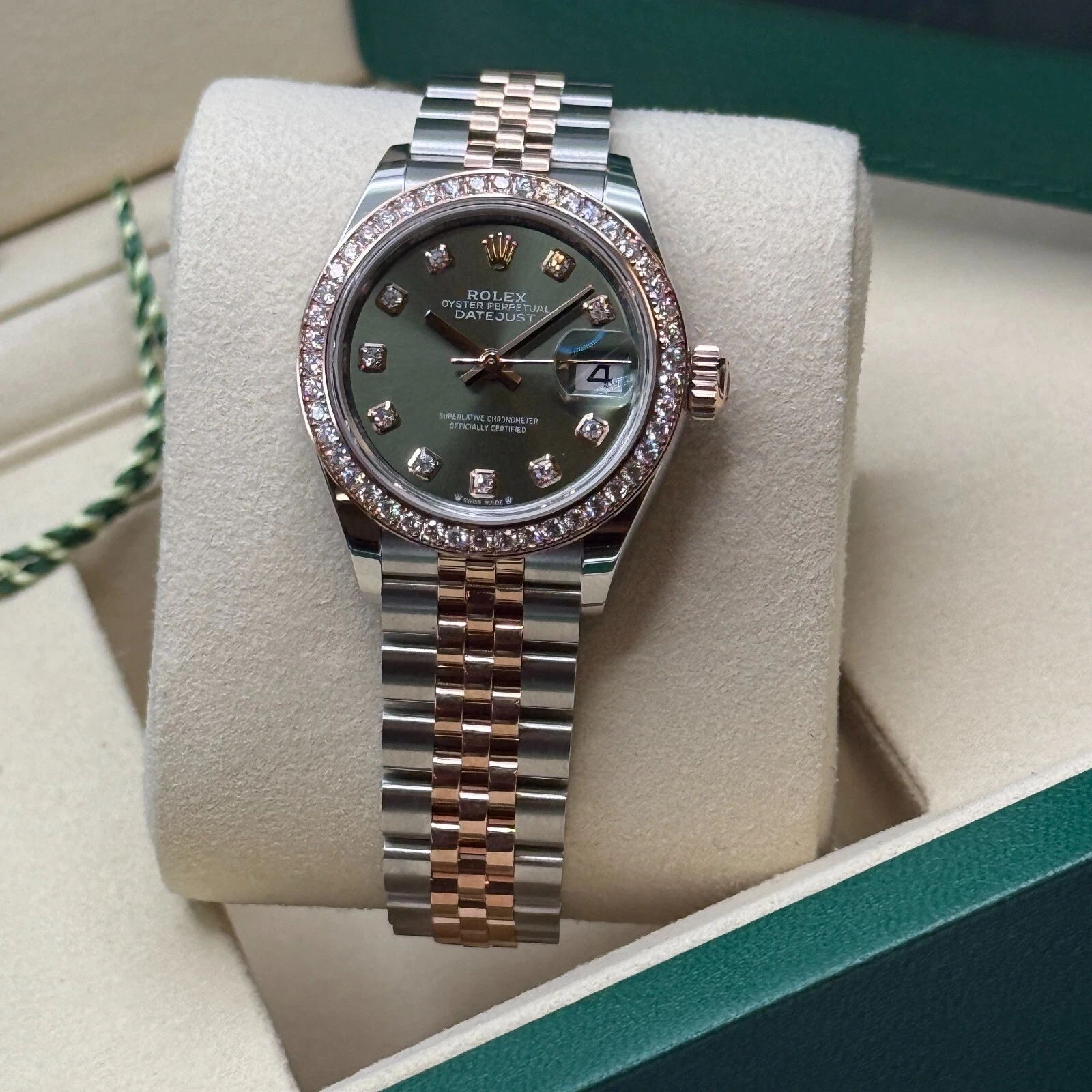 RLX Lady-Datejust 28mm 279381RBR Green Diamond Dial Oyster Bracelet