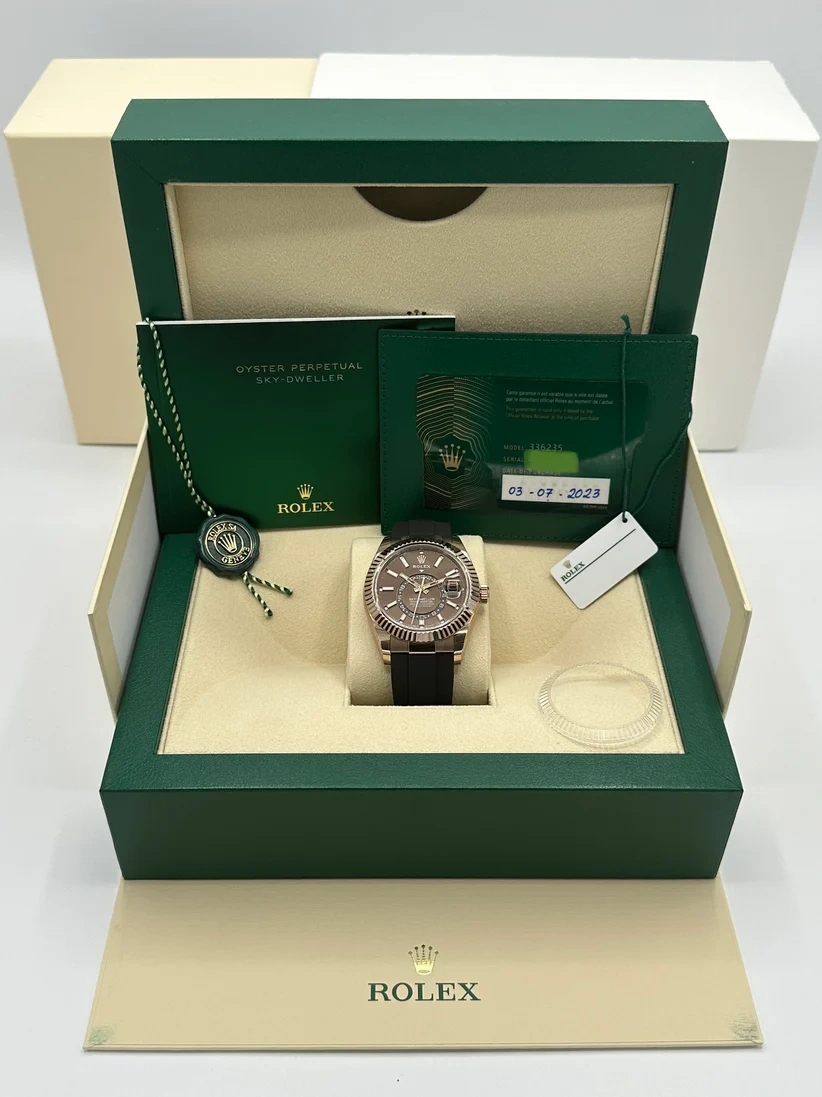 RLX  Sky-Dweller 42mm Rose Gold Chocolate Dial Oysterflex - 336235