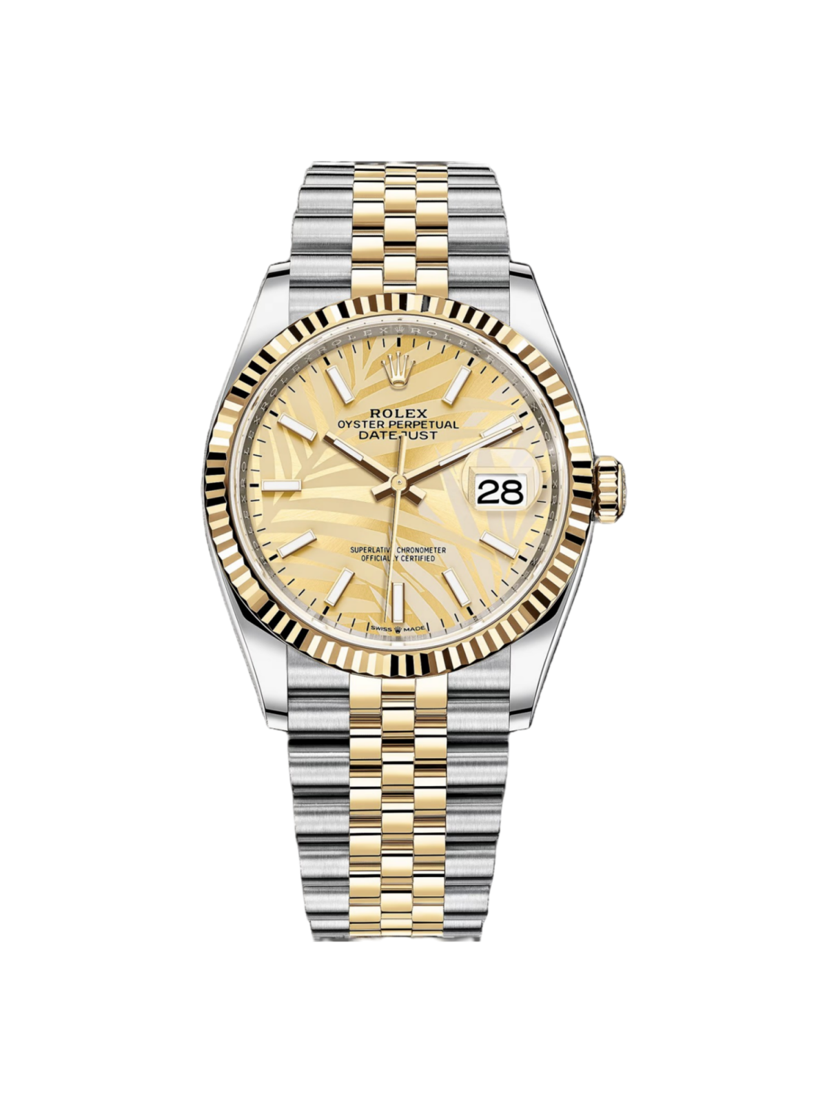 RLX  Datejust 36mm 126233 Golden Palm Motif Dial Jubilee Bracelet Watch