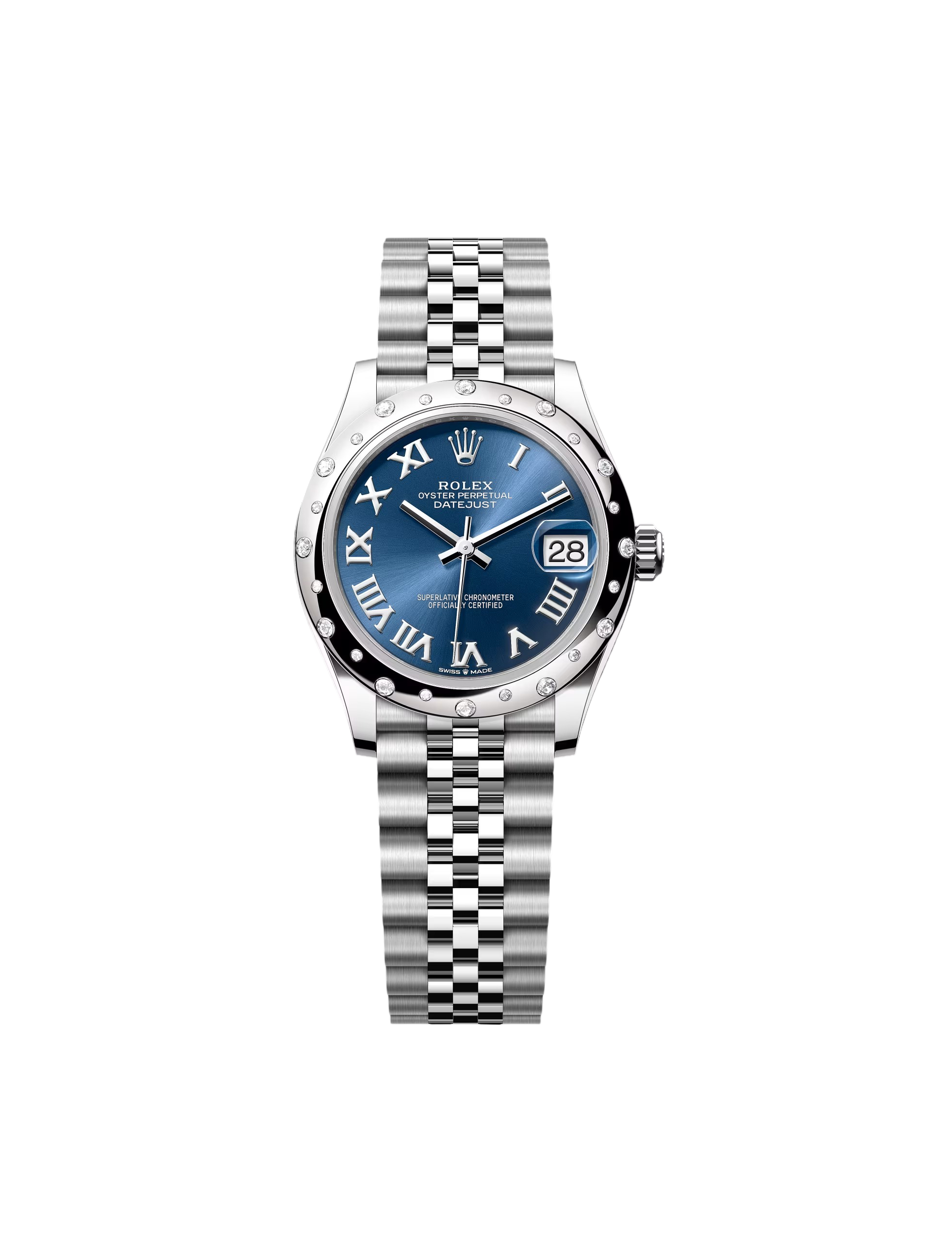 RLX Datejust m278344-0035/0036 Bright Blue Dial 31mm Domed Diamond Oyster Watch