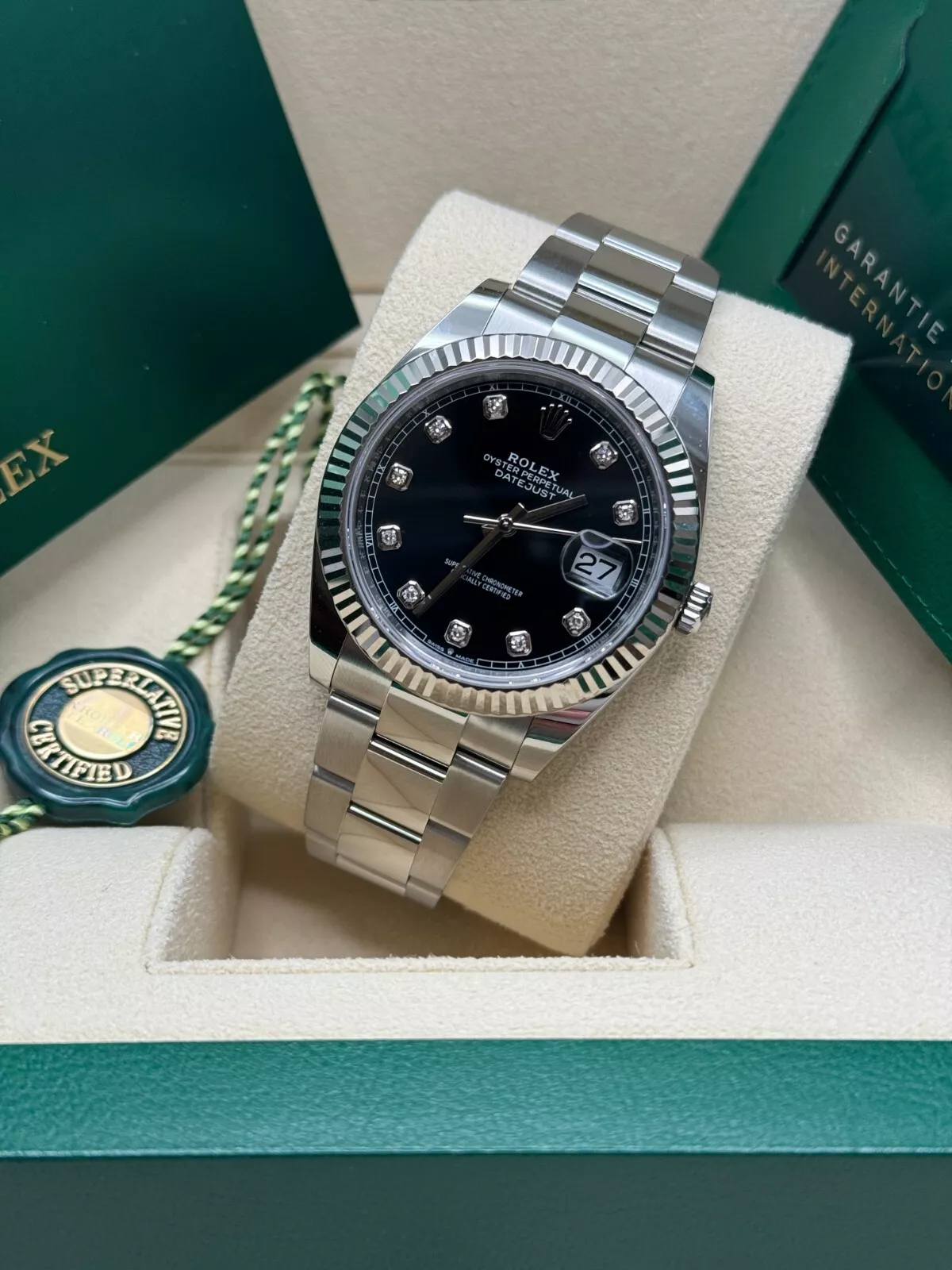 RLX  Datejust 41mm 126334 Black Diamond Oyster Stainless Steel Mens Watch