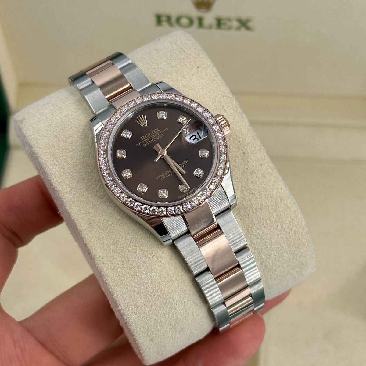 RLX Datejust m278381-0027/0028 Chocolate Diamond 31mm Dial Diamond-Set Bezel and Oyster Bracelet Watch