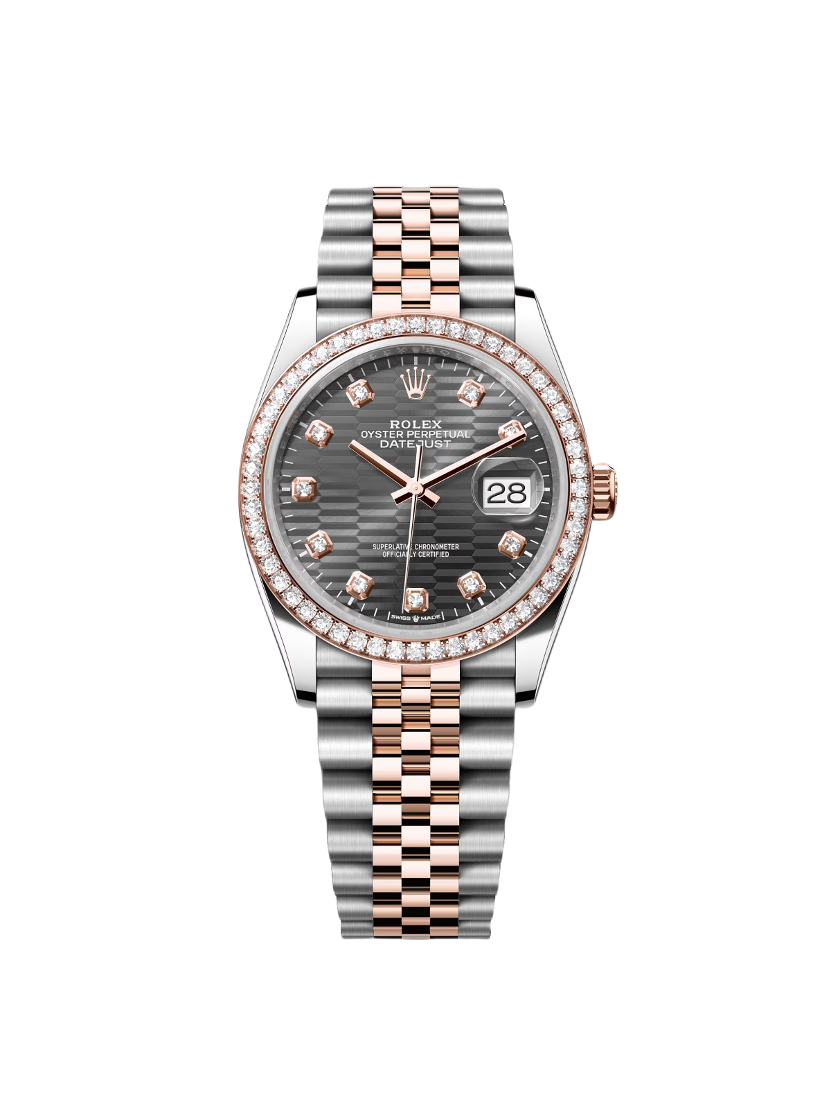 RLX  Datejust 36mm 126281 Slate Fluted Motif Diamond Dial Diamond Bezel and Oyster Bracelet