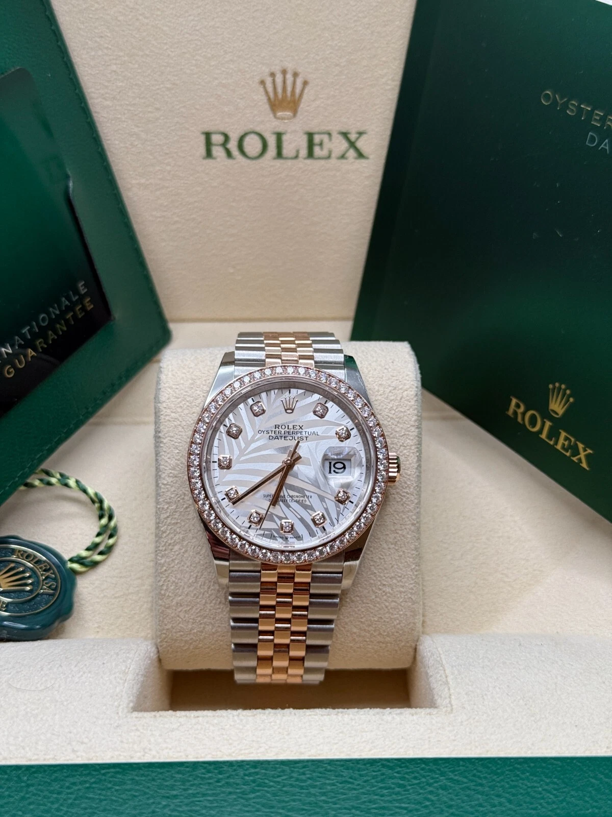 RLX  Datejust 36mm 126281 Silver Palm Motif Diamond Dial Oyster Bracelet