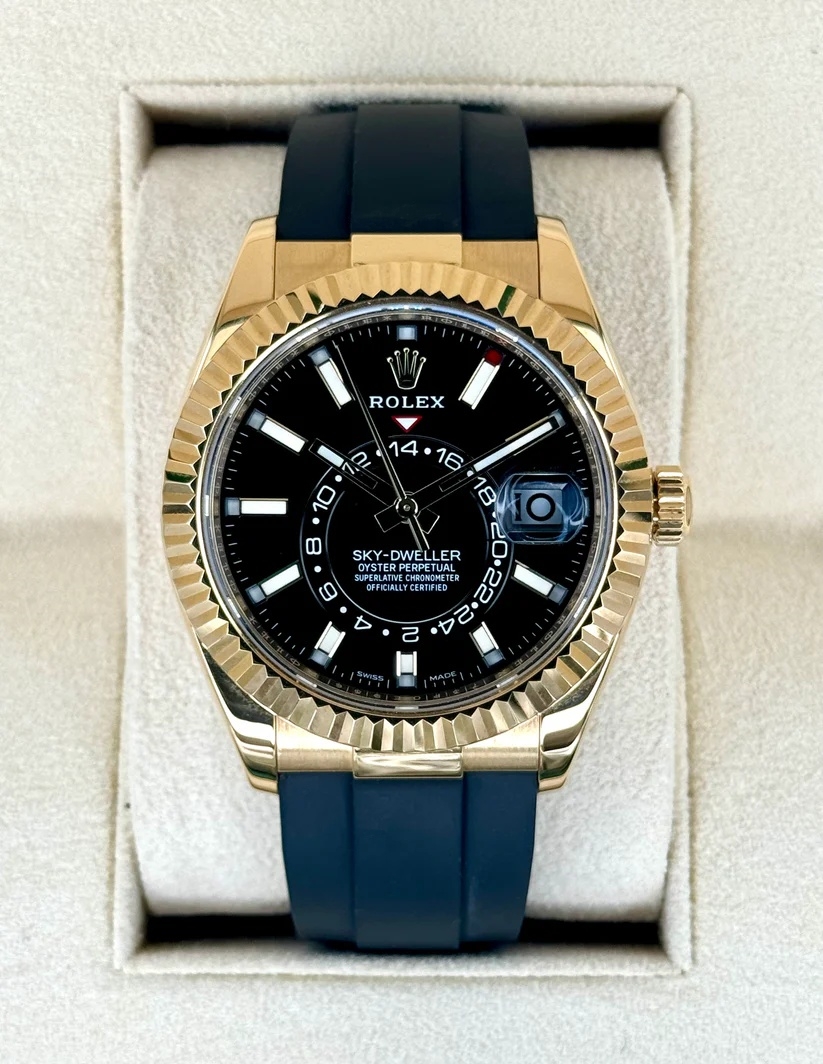 RLX  Sky-Dweller 42mm Yellow Gold Black Dial Oysterflex - 336238