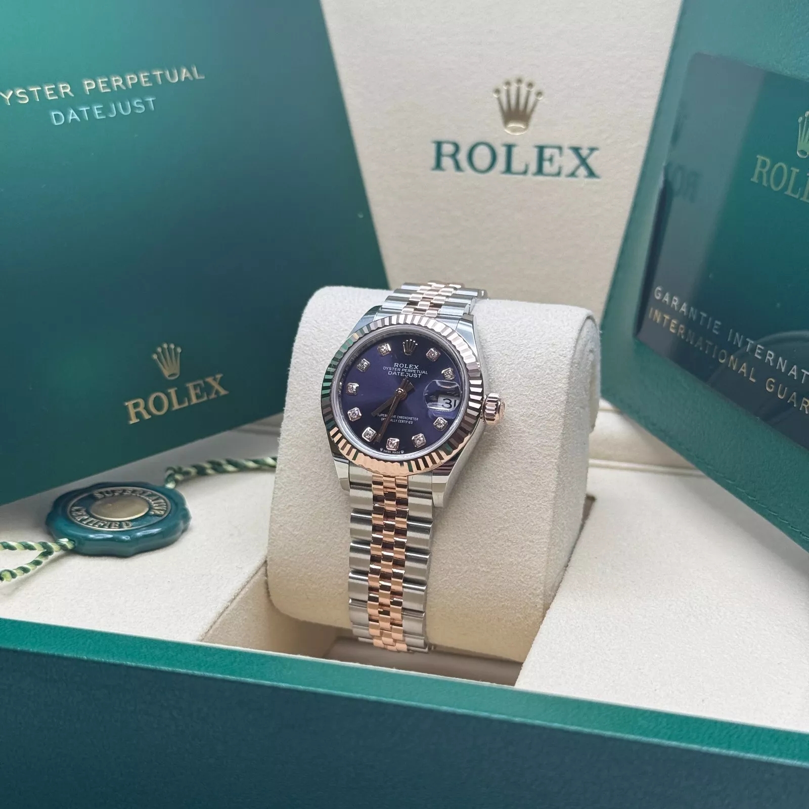 RLX Lady-Datejust 28mm 279171 Aubergine Diamond Oyster Stainless Steel and Rose Gold
