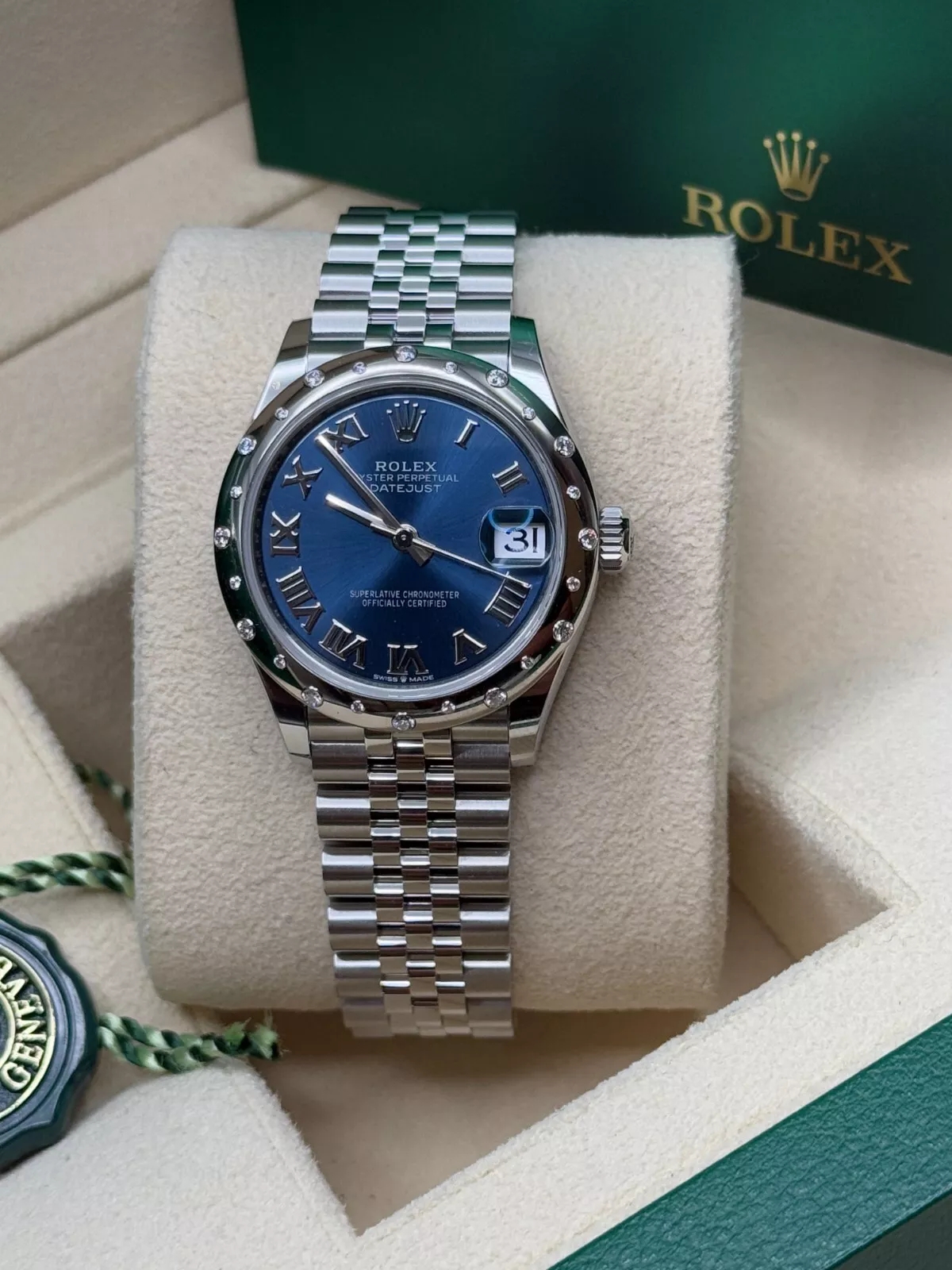 RLX Datejust m278344-0035/0036 Bright Blue Dial 31mm Domed Diamond Oyster Watch