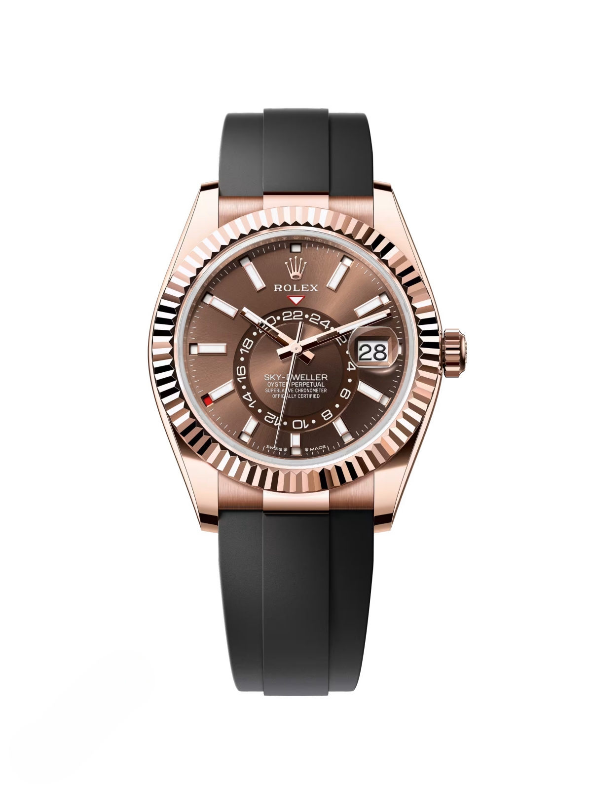 RLX  Sky-Dweller 42mm Rose Gold Chocolate Dial Oysterflex - 336235