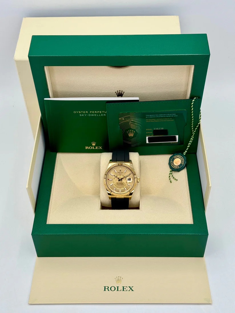 RLX  Sky-Dweller 42mm Yellow Gold Champagne Dial Oysterflex - 336238