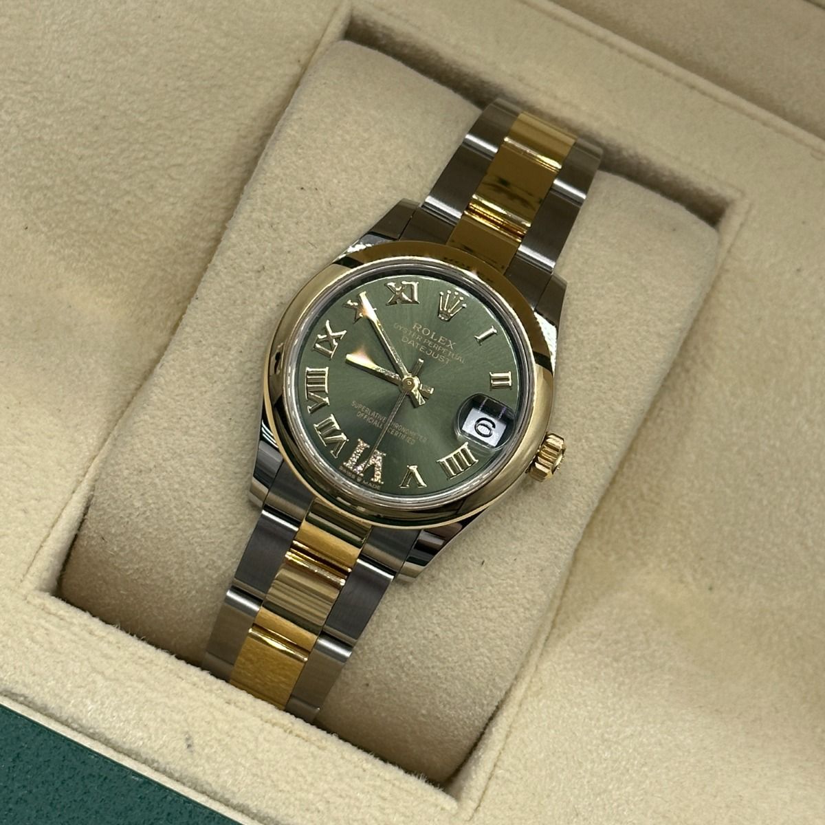 RLX Datejust m278243-0015/0016 31mm Olive Green Dial Yellow Rolesor Oyster Watch