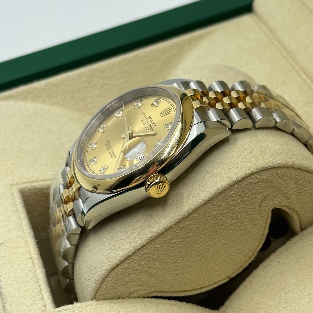 RLX  Datejust 36mm 126203 Champagne Set with Diamonds Dial Domed Bezel Oyster Bracelet
