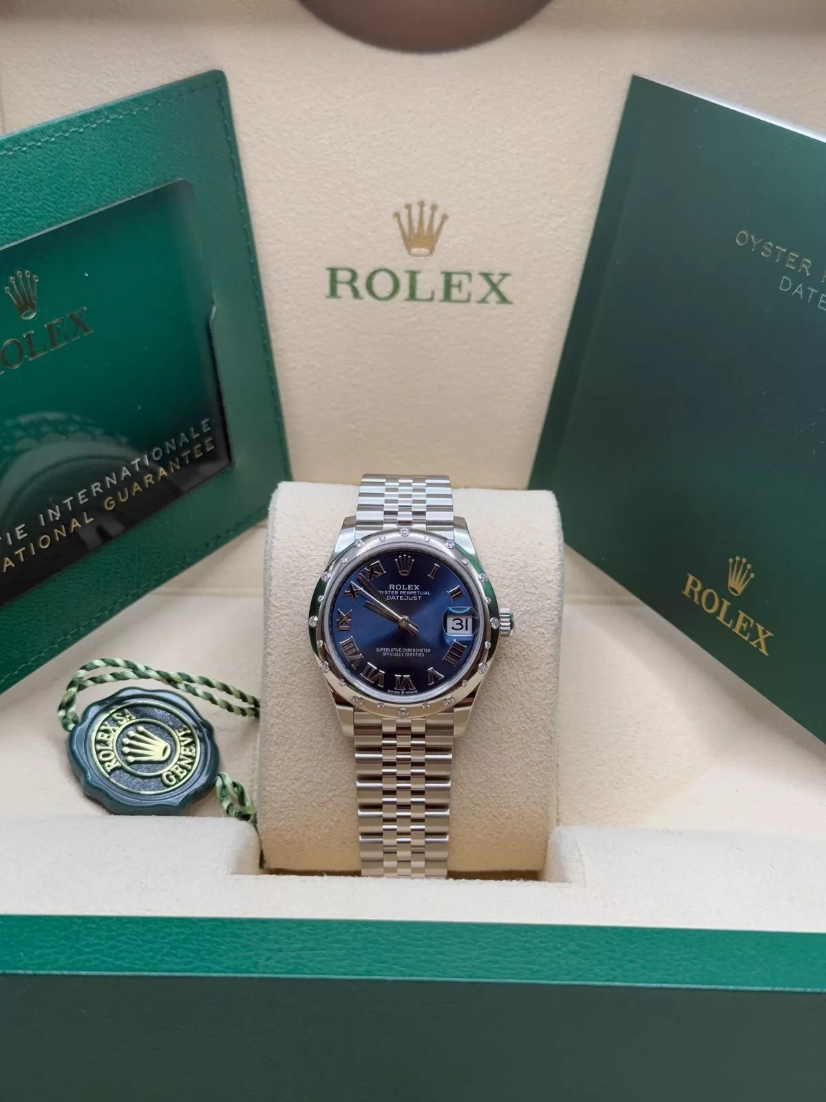 RLX Datejust m278344-0035/0036 Bright Blue Dial 31mm Domed Diamond Oyster Watch