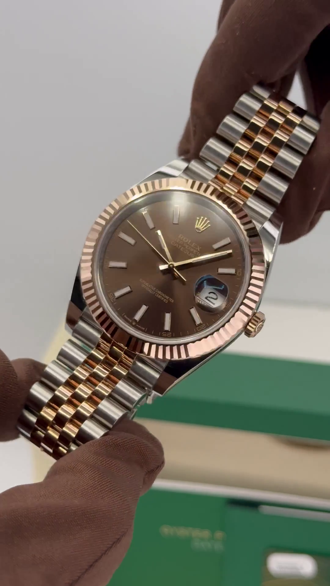 RLX Datejust 41mm 126331 Chocolate Index Jubilee Steel and Everose Gold Watch